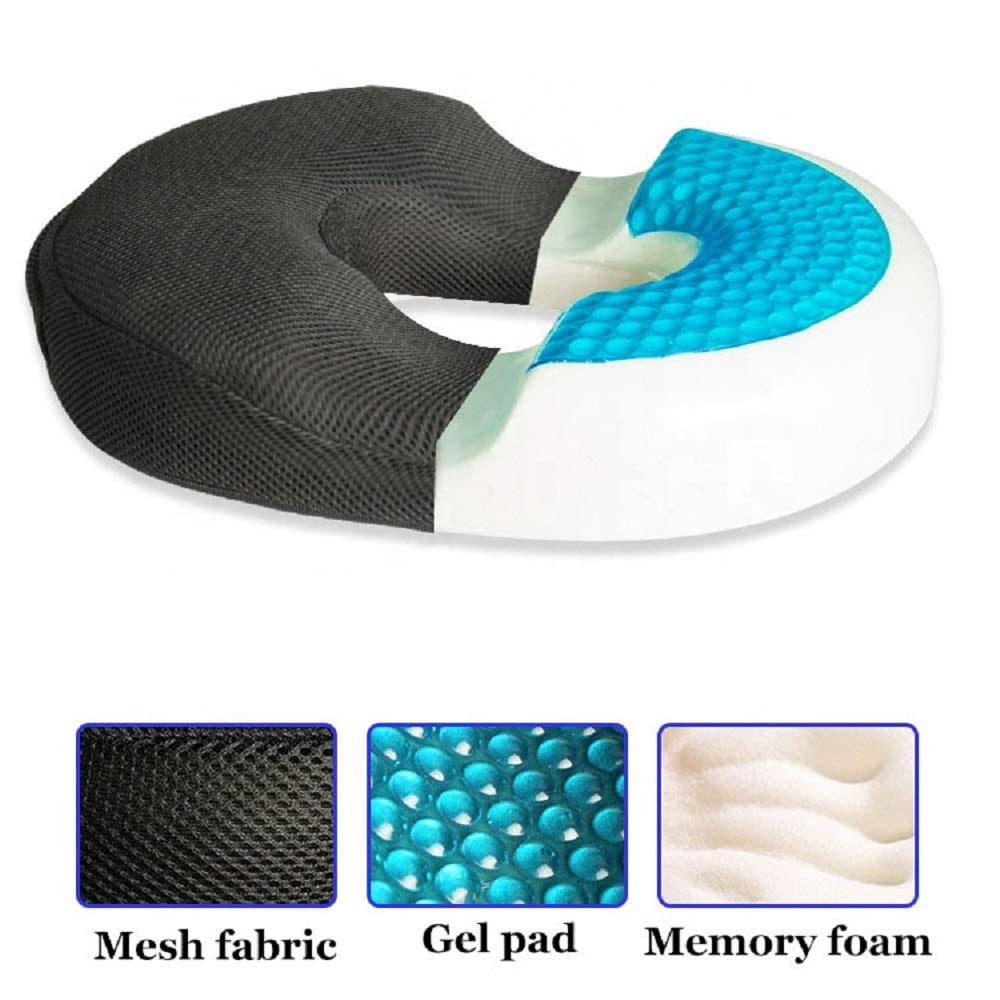 Cuscino da seduta in memory foam ad alta densità con gel rinfrescante, sollievo dal dolore per coccige, pile, sciatica, fistola, emorroidi