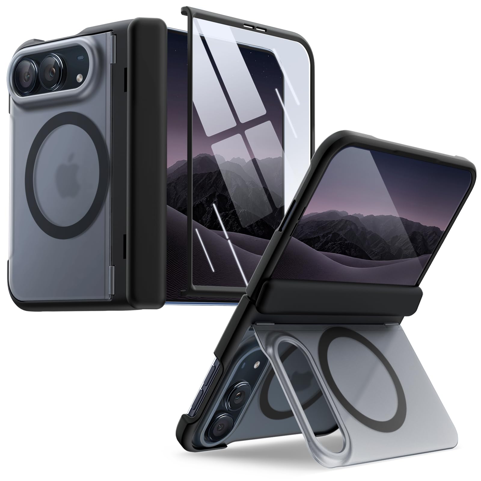 JETech Cover Magnetica Opaco per iPhone Duo con Cavalletto Nascosto, Nero
