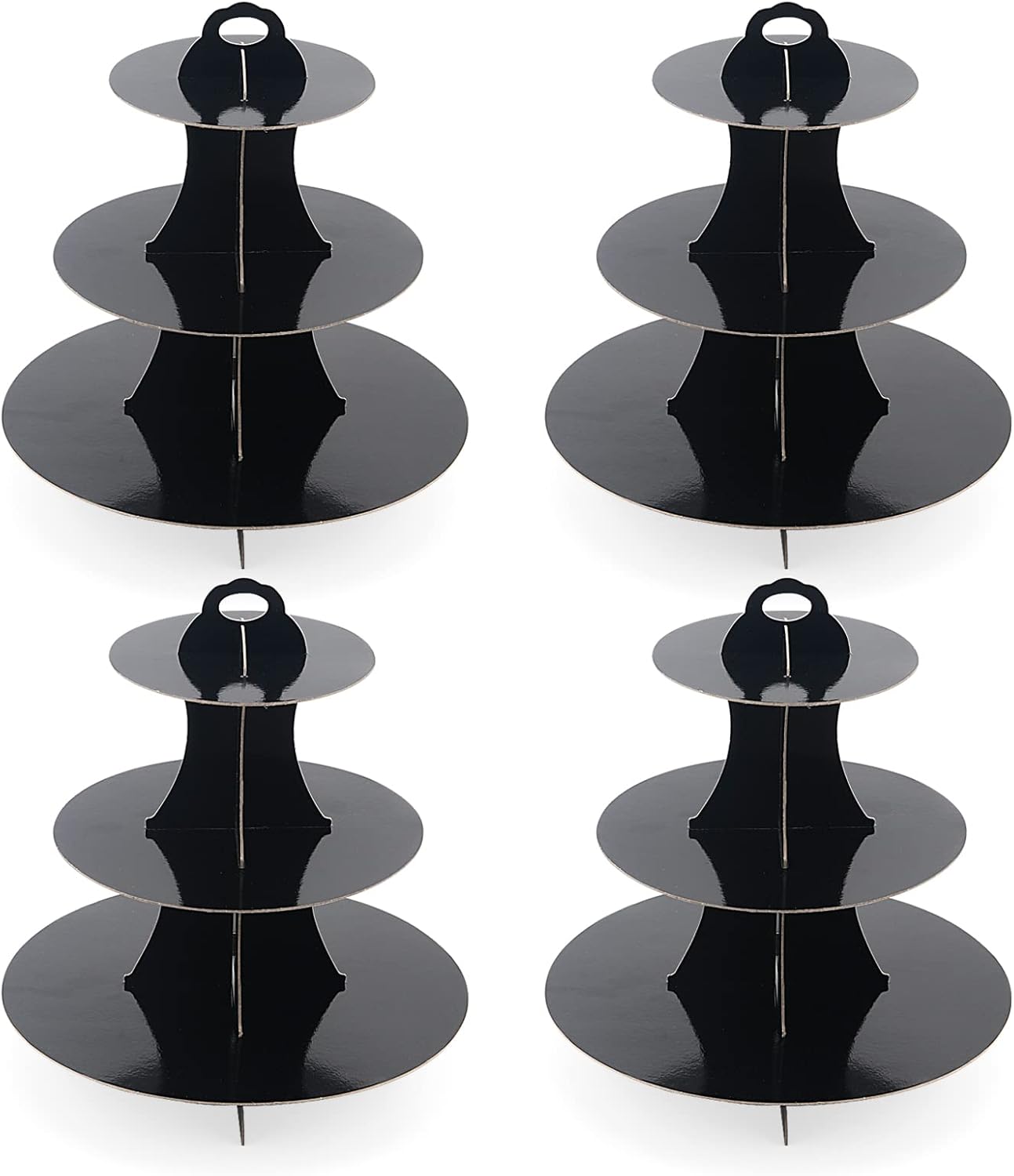 KEILEOHO 4 PCS 3Tier Cardboard Cupcake Stand, Black Cardboard Cupcake