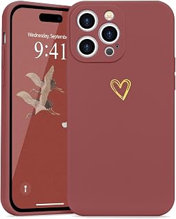 Wirvyuer for iPhone 15 Pro Max Case Cute Heart Pattern Soft Shockproof Protective Silicone Phone Case for Women Girls, Red