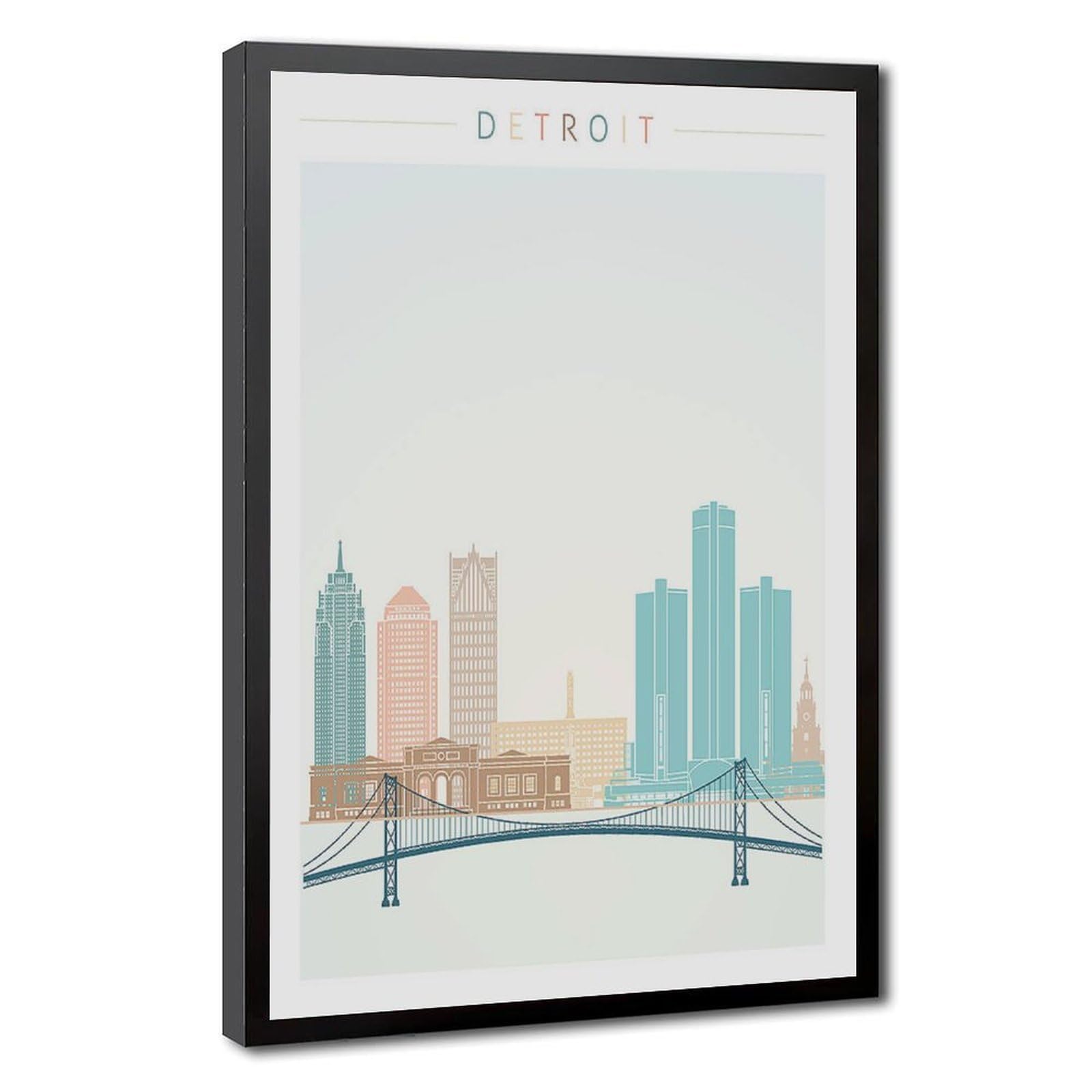 Bareronor Detroit Skyline Poster Canvas Poster Bedroom Decor Landscape Office Room Decor Gift 16" L X 24" W