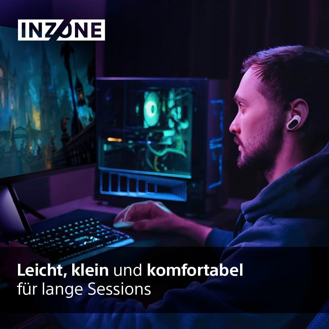 Sony INZONE Buds In-Ear Gaming Kopfhörer PC PS5 360 Spatial Sound Active Noise Cancelling AI-Mikrofon 24H Akku Weiß