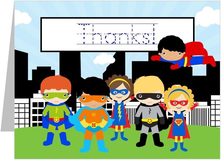 Superhero Thank You Notes for Kids with Traceable Lettering ([12] Top-Folding, Fill-in-the-Blank Note Cards)