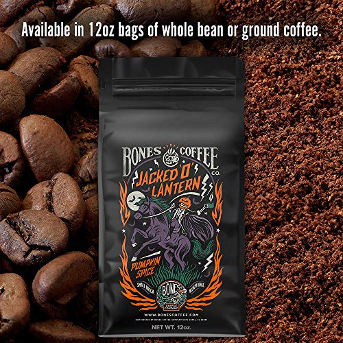 Bones Coffee Company Flavored Coffee Beans, Jacked 'O' Lantern Pumpkin Spice Whole Bean Coffee for Cold Brew Coffee, Low Acid Medium Roast Gourmet Coffee Beans (Whole Bean)