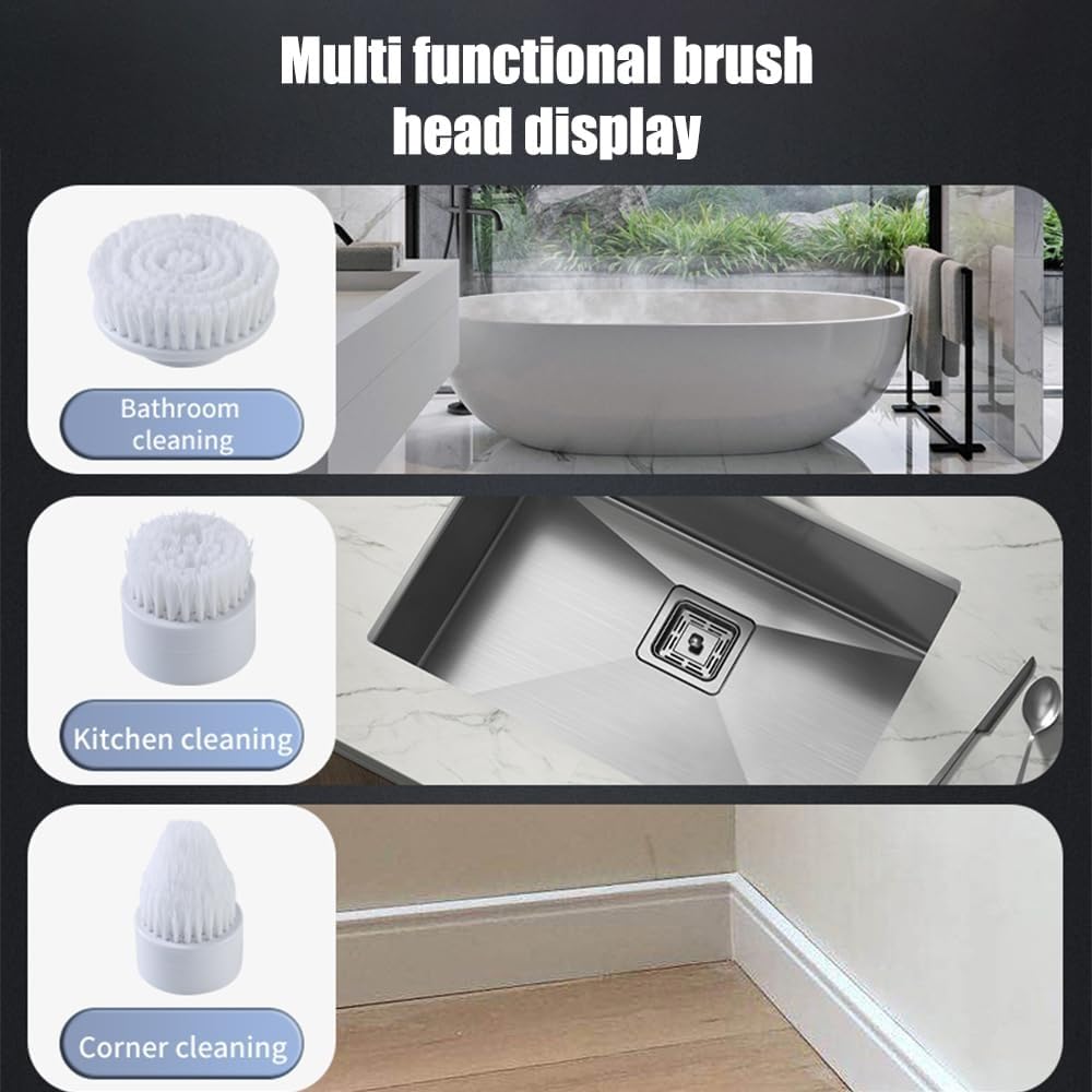 Fregadora Giratoria Eléctrica Inalámbrica, Cepillo De Limpieza Retráctil Eléctrico Multiusos Con 7 Cabezales De Cepillo Reemplazables Y Brazo De Extensión Ajustable For Baño, Piso, Ducha, Fregadero, V