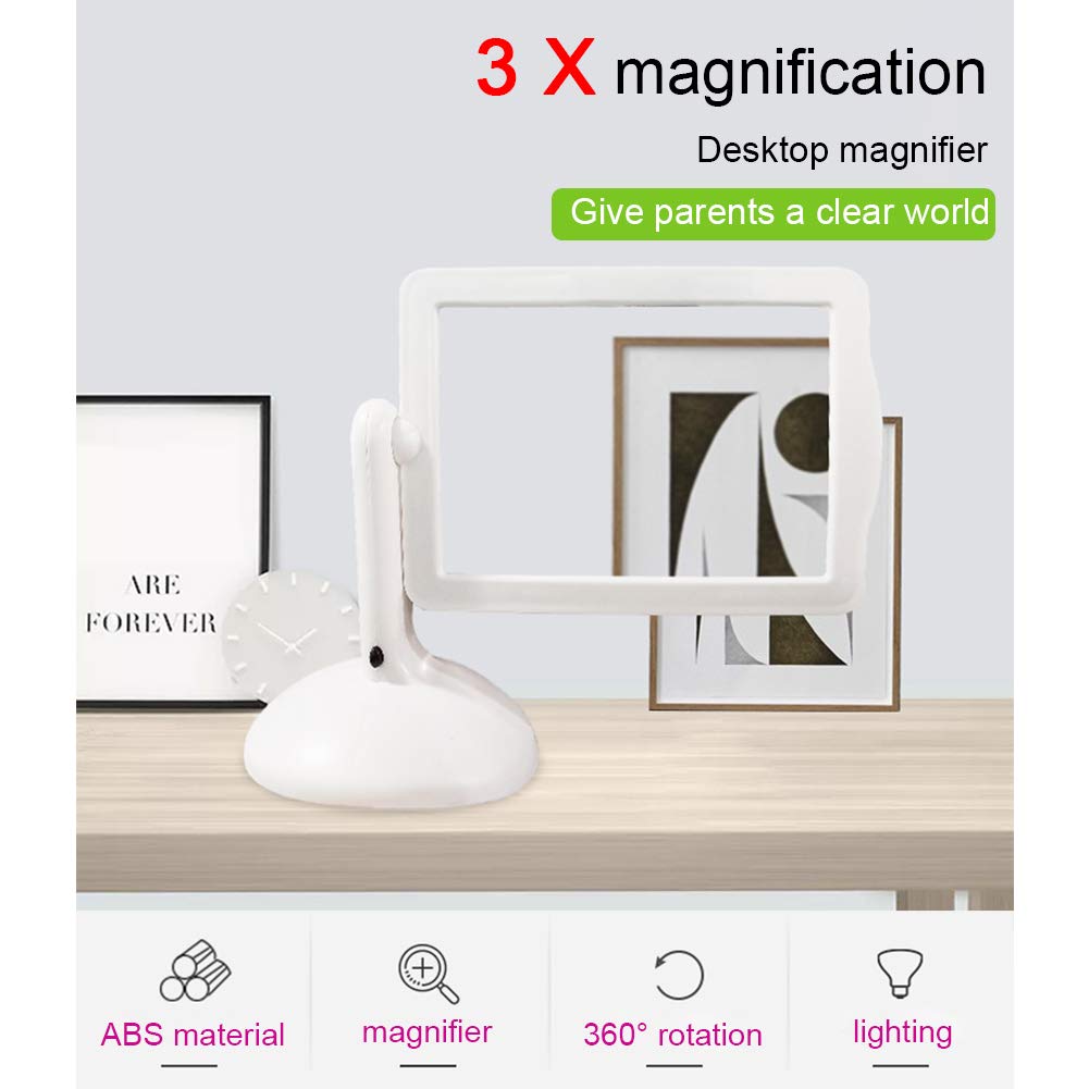 con 2 luci, lente d'ingrandimento 3X a pagina intera, con staffa rotante di grado, lente d'ingrandimento A4 avanzata, lente d'ingrandimento rettangolare, ausili visivi per la lettura,