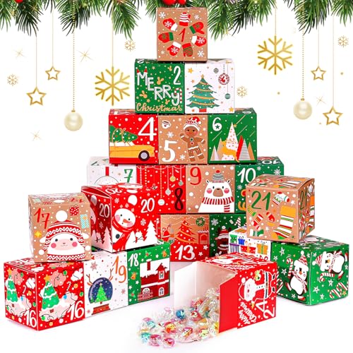 WGIDSKKI 24 Pcs Calendario Adviento Cajas para Rellenar, DIY Cajas Cuadradas para Navidad, Crea tu Calendario de Adviento 2025 con Cajas de Regalo para Niños, Niñas, Amigos