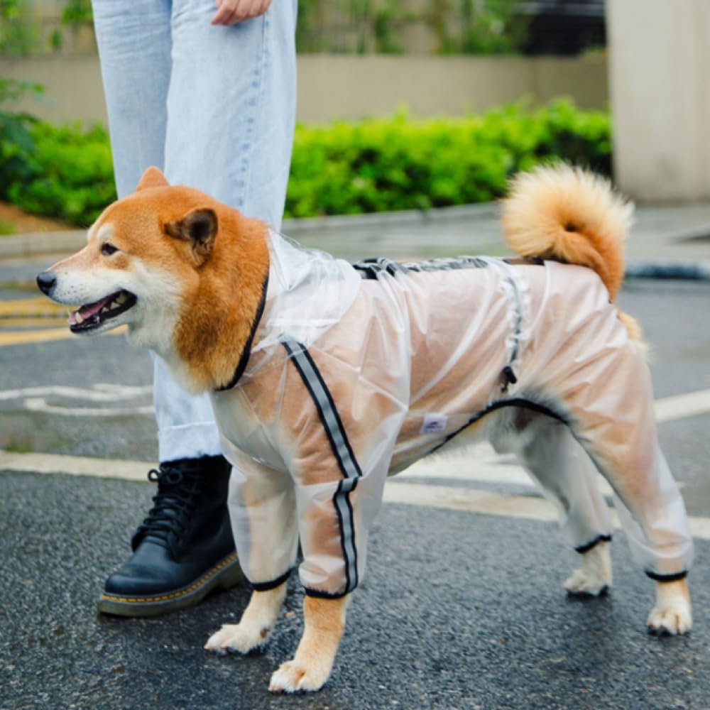 HAZARA Mode Chien Mackintosh Quatre Pattes imperméable Tout Compris vêtements pour Animaux de Compagnie Petit et Moyen Grand Chien Transparent réfléchissant-White||4XL
