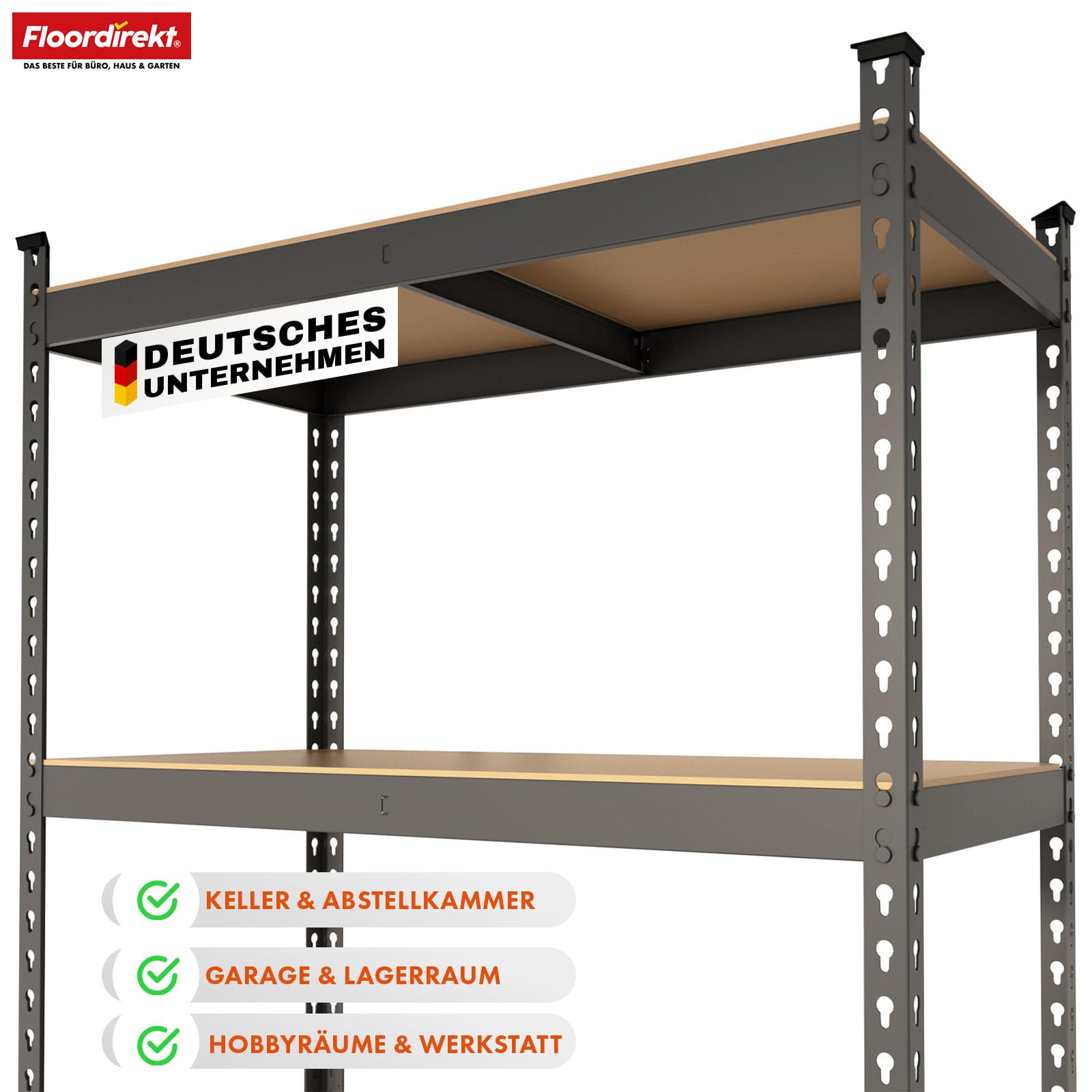 Floordirekt Regał do dużych obciążeń, regał do piwnicy, regał magazynowy ze stalowym stelażem, nośność 1050 kg (antracytowo-szary, 180 x 90 x 60 cm) Rhino