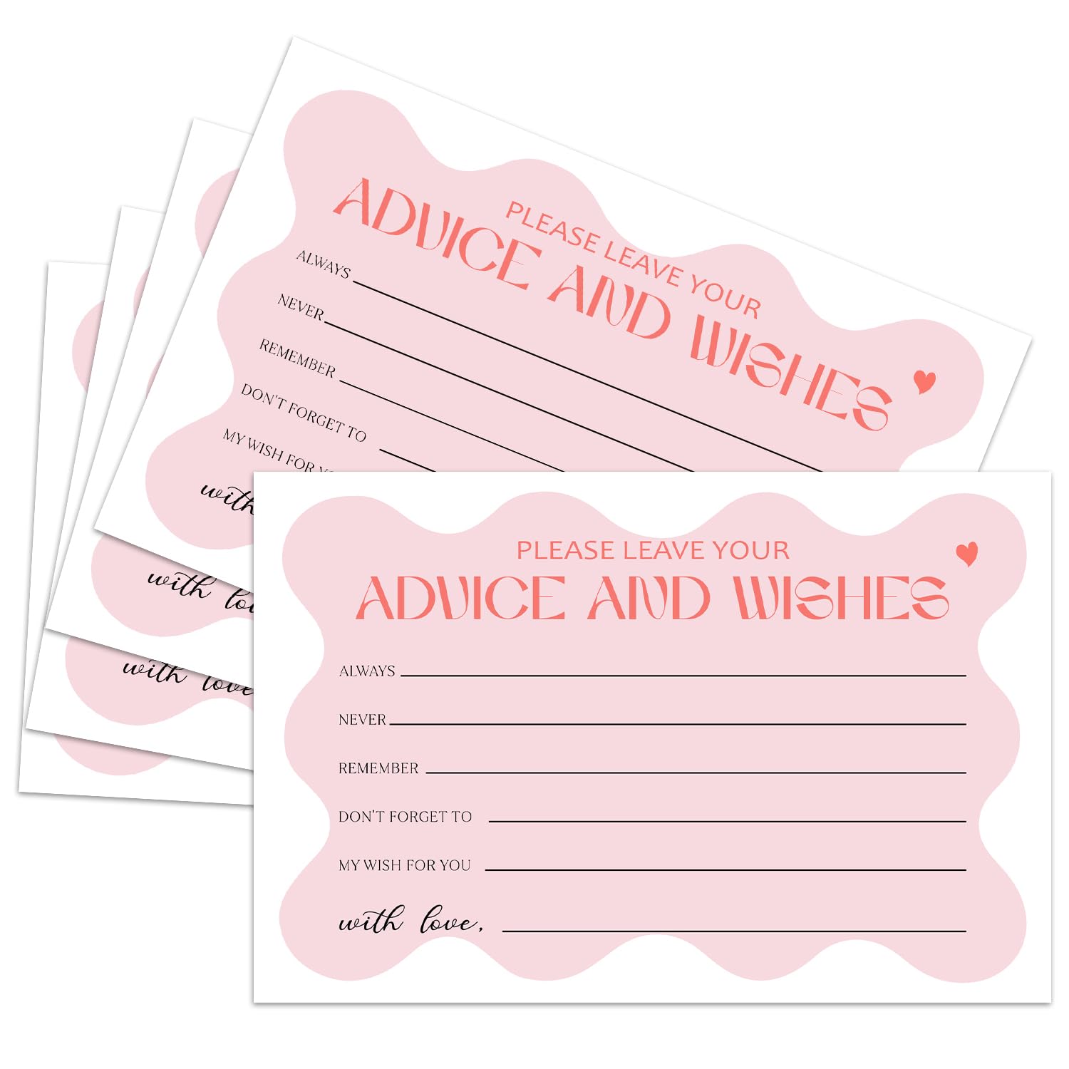 ZSHFMY 25 Advice and Wishes Cards, Pink Wavy Fill-In Advice Cards for Bridal Shower Wedding Birthday Party Baby Shower Graduation Party, Well Wishes