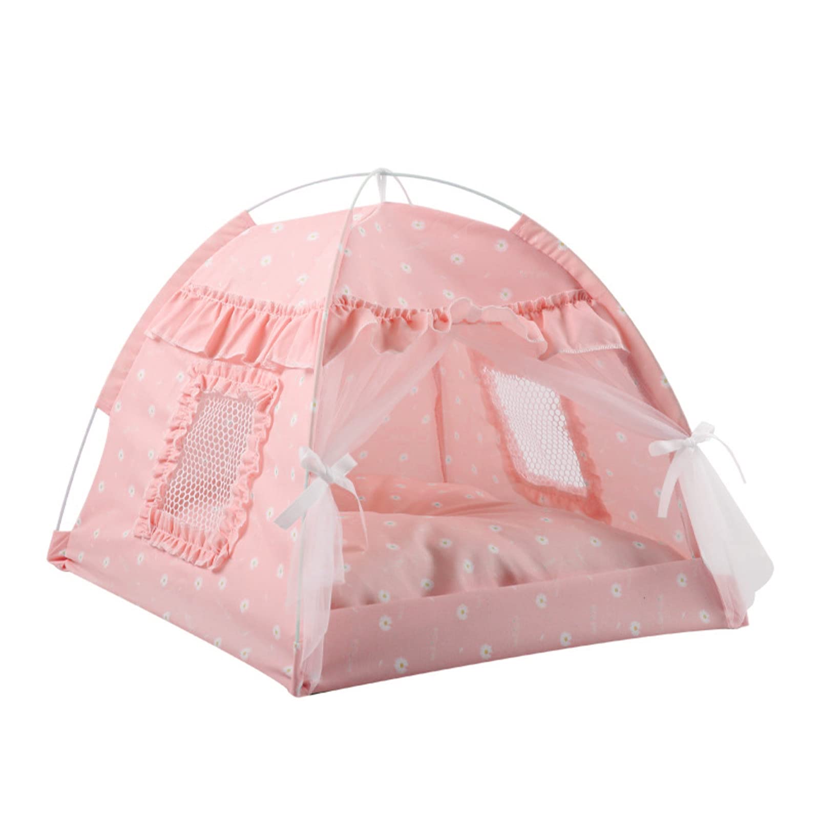 Marooma Semi Enclosed Cat Tent House, Foldable, Ventilated with Gauze Curtain, Portable Summer Pet Tent for Cats, Dogs, and Pets, Cat Beds for Indoor Cats, Dog Beds for Small Dogs(L-Pink)