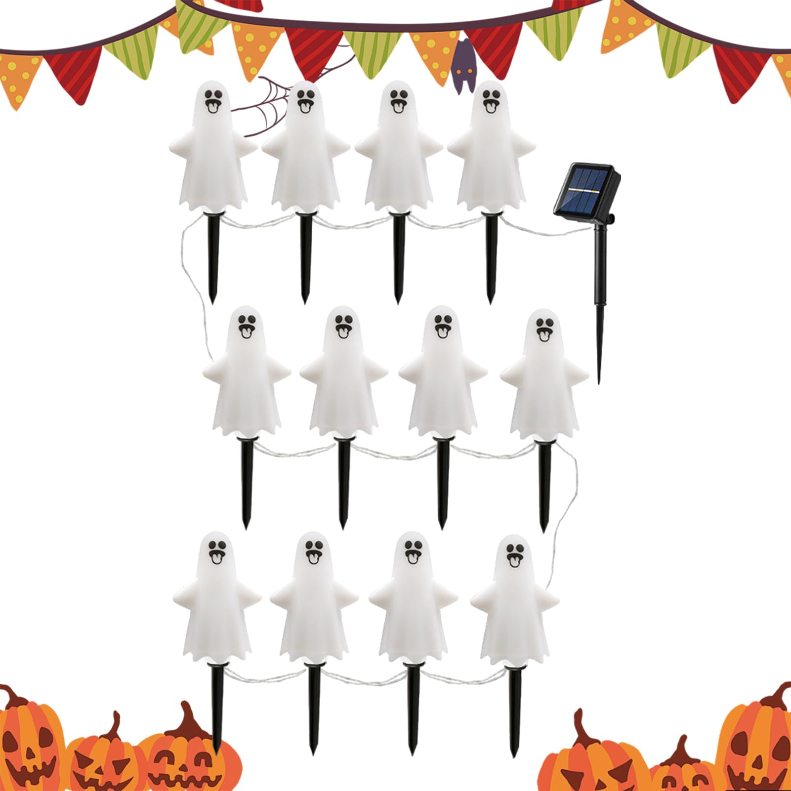 Lampy Solarne Zewnętrzne na Halloween Panel Słoneczny Wodoodporny I Odporny | Lampy Duchy Na Paliku Dekoracje Z Duchami Na Ścieżkę, Ogród, Patio, Krajobraz, Nawiedzony Dom, Ślub,