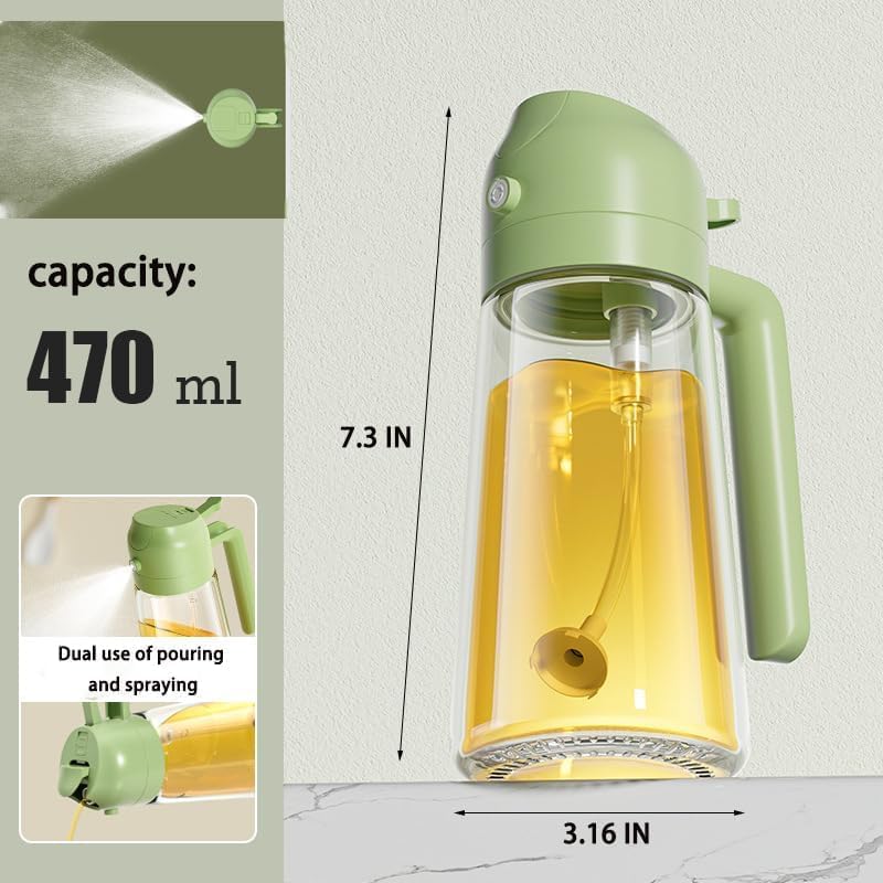 Image of Cooking Seasoning Bottle Glass Oil Dispenser and Stoppers Bottle with Handle,and Wooden Lid Capacity: 500 ml, Transparent (Pack of 1) (2in1 sprayer)