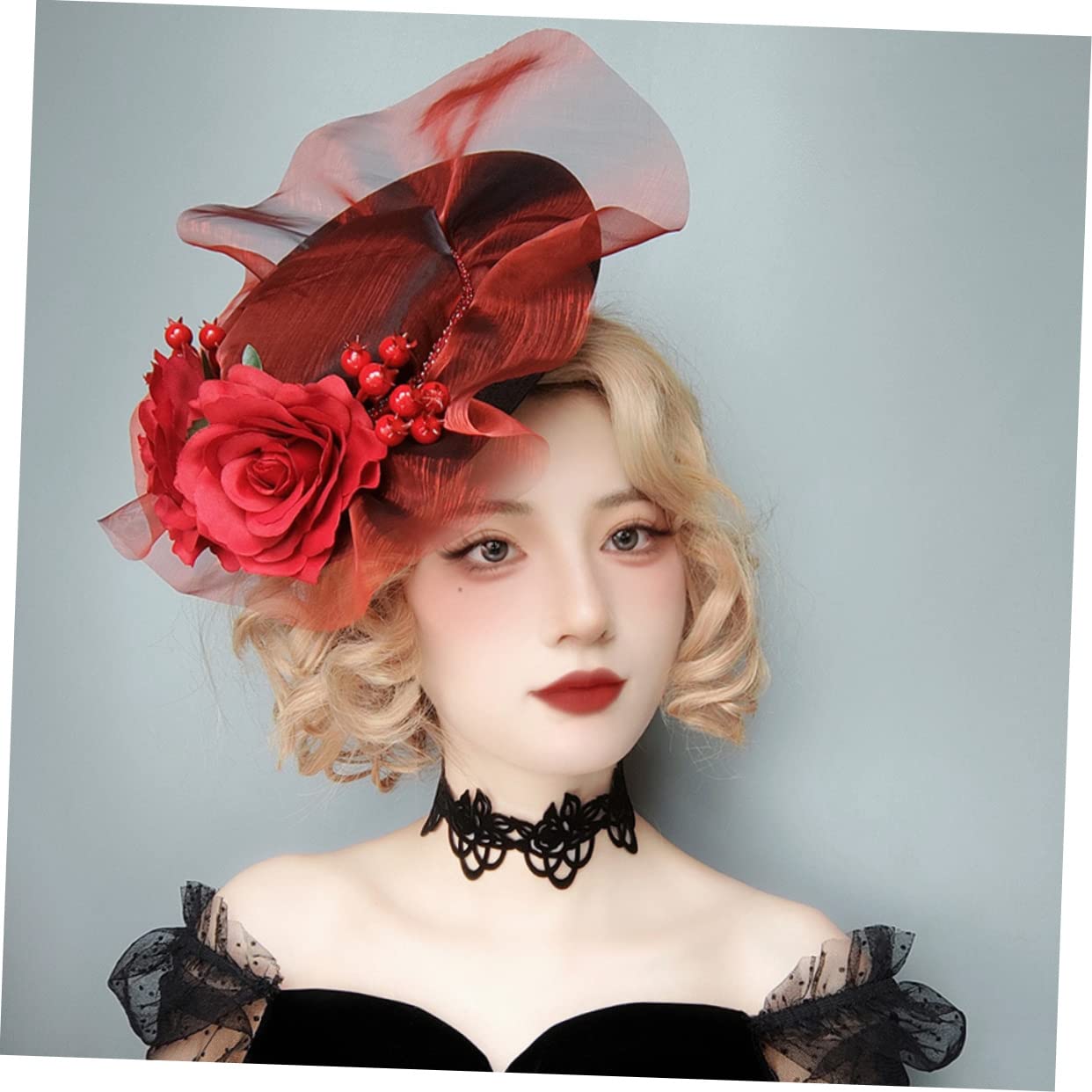 SOIMISS 5piezas Sombrero De Fiesta Decorativo De Novia Rosas Rojas Elegante Gorro De Top Hat Para Eventos Festival y Fiestas De Té