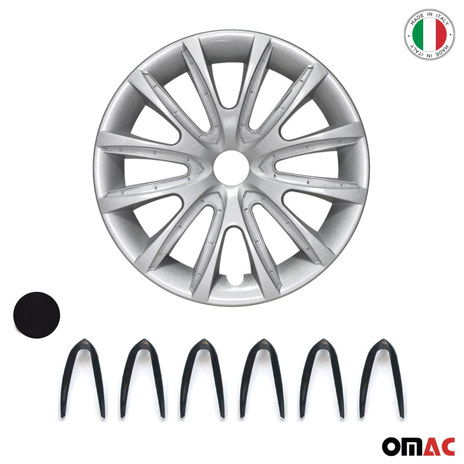 OMAC - Lot de 4 enjoliveurs gris avec jantes noires de 15 pouces, Tapas para Rines 15, Couvre-jante premium de 15 pouces, Ensemble de couvre-jantes R15, Accessoires extérieurs de rechange pour voiture