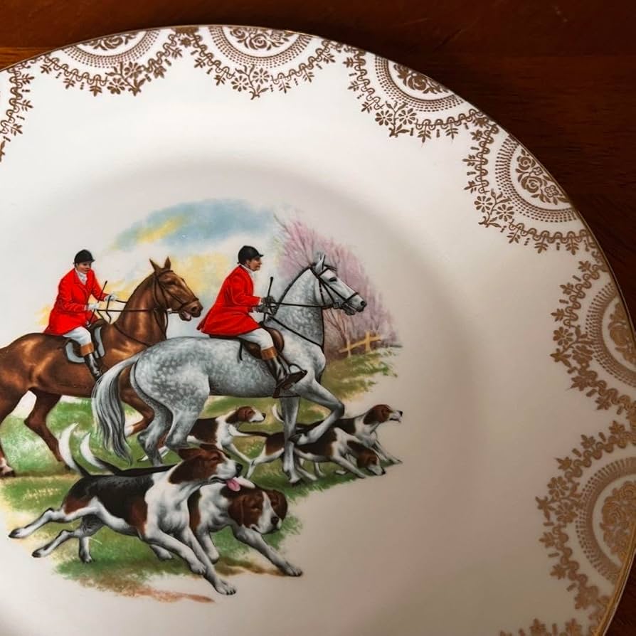 【レア美品】英国製　Liverpool Road★ハンティングシーン★飾り皿　① レア美品】英国製Liverpool Road☆ハンティングシーン☆飾り皿①