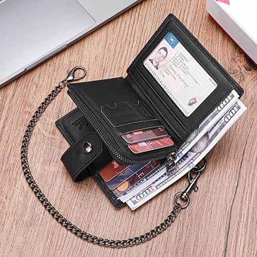 Image of bill heart Chain Wallets for Men, RFID Blocking Genuine Leather Wallets with Anti-Theft Chain