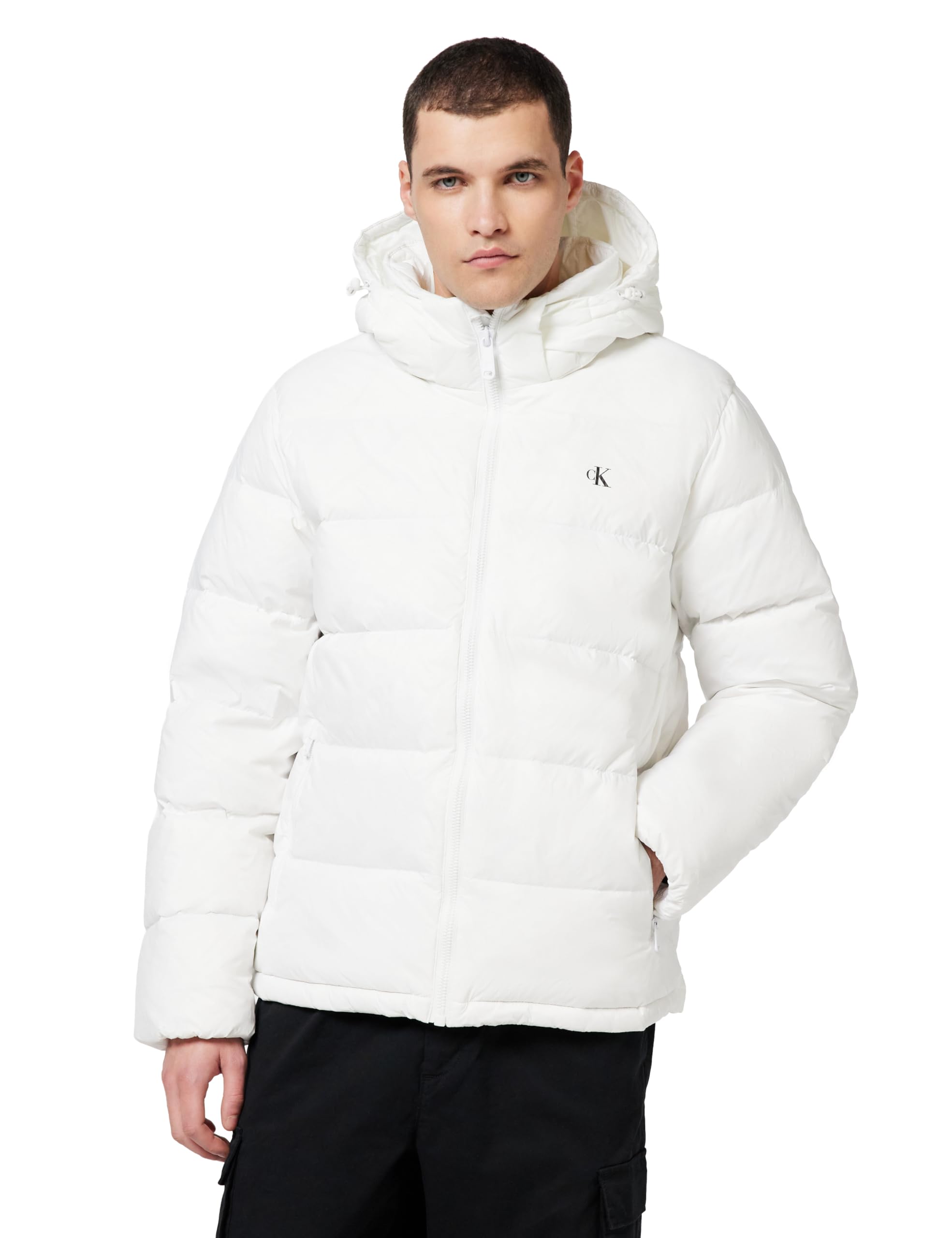 Calvin Klein Men's White Long-Sleeved Jacket With Removable Hood - Winter Jackets - 2XL- Jackets