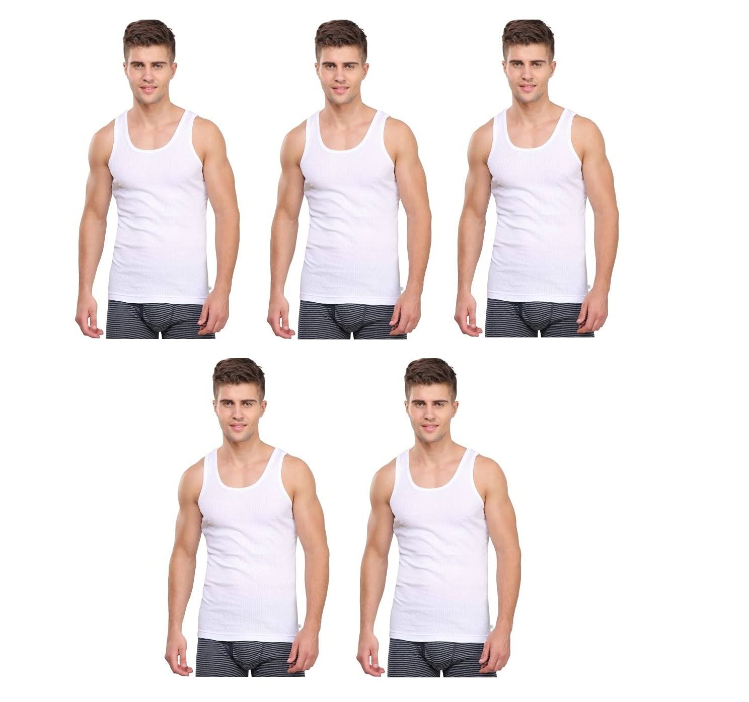 GO SMART Vests for Men| Baniyan Combo | Pure Cotton Inner | Light Weight | Pack of 5 (5,3XL) White