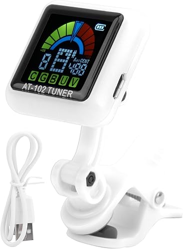 Miniatura 10 de Afinador de clip de guitarra, 12 temperamentos iguales, batería incorporada, recargable por USB, ukelele de violín AT102 con cable de carga incluido