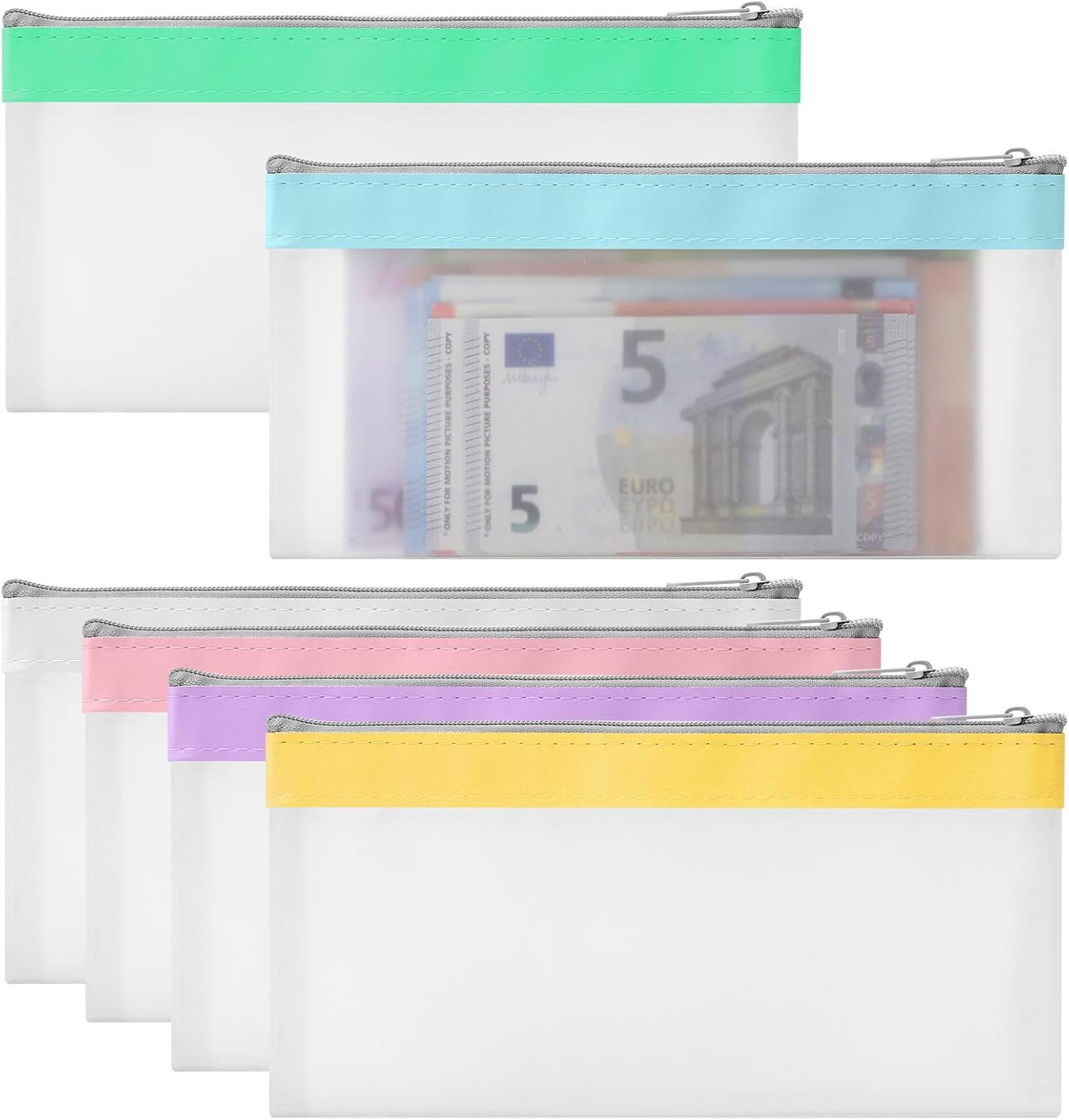 6 Piezas Bolsas de Dinero con Cremallera Bolsa de Dinero Sobres de Efectivo Bolsa de Banco Organizador de Dinero Transparente Organizador de Efectivo Multiusos para Cheques Recibos 19,3 x9,4 cm