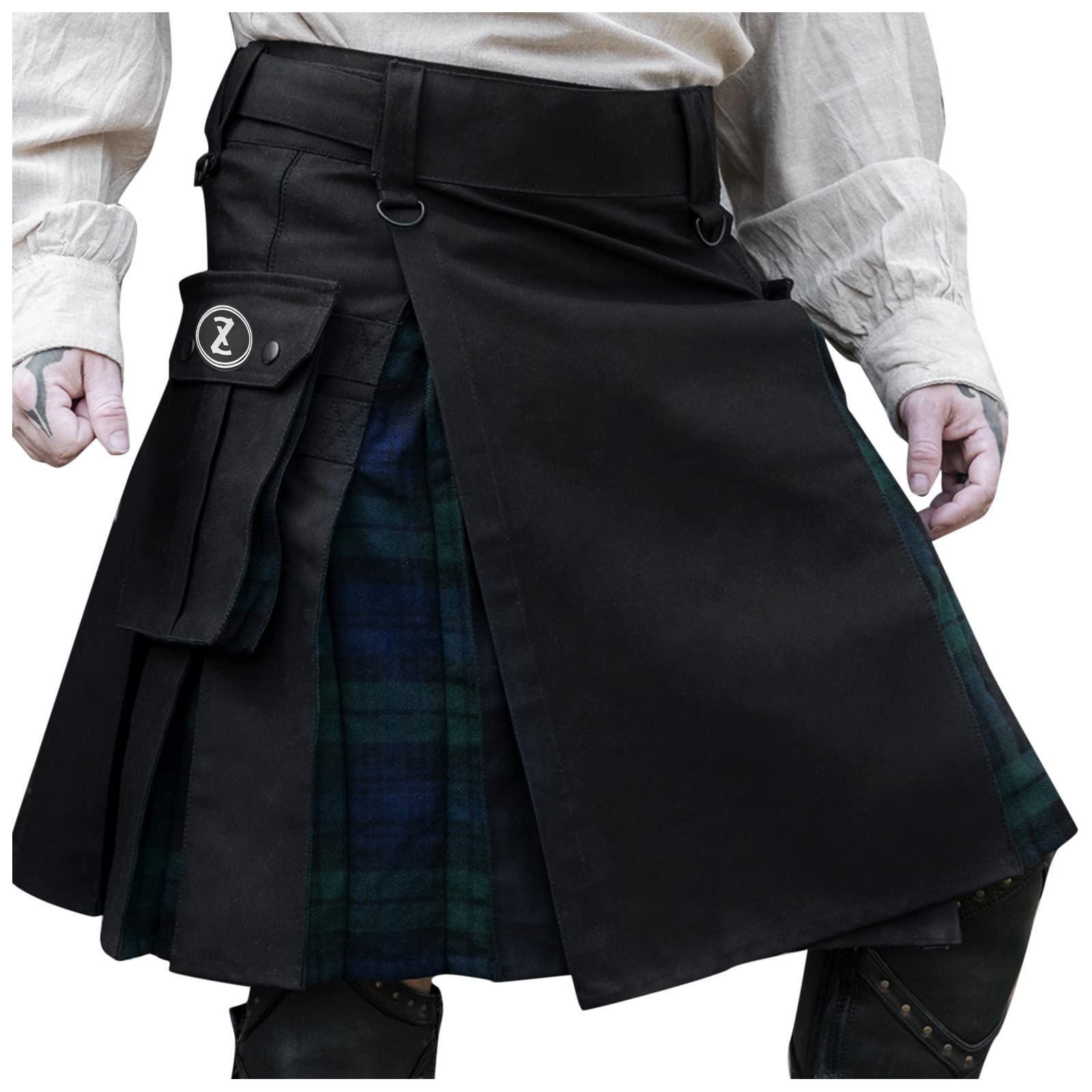 Falda escocesa para hombre Vintage Cargo Rock Steampunk Ropa Vikingo Falda plisada Steampunk Falda medieval larga Kendo Pocket Faldas Góticas Tartán Kilt Escocés para Hombre, azul, S