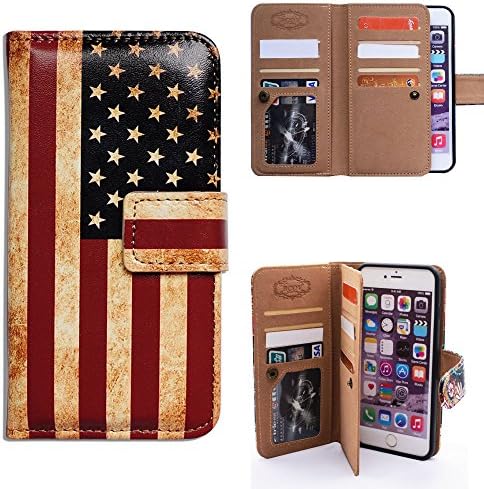 Bcov iPhone 6s Plus Wallet Case,iPhone 6 Plus Wallet Case, Retro American Flag Multifunctional Flip Leather Case Cover with Credit Card Slot ID Card Holder Wrist Strap for iPhone 6+/6S+