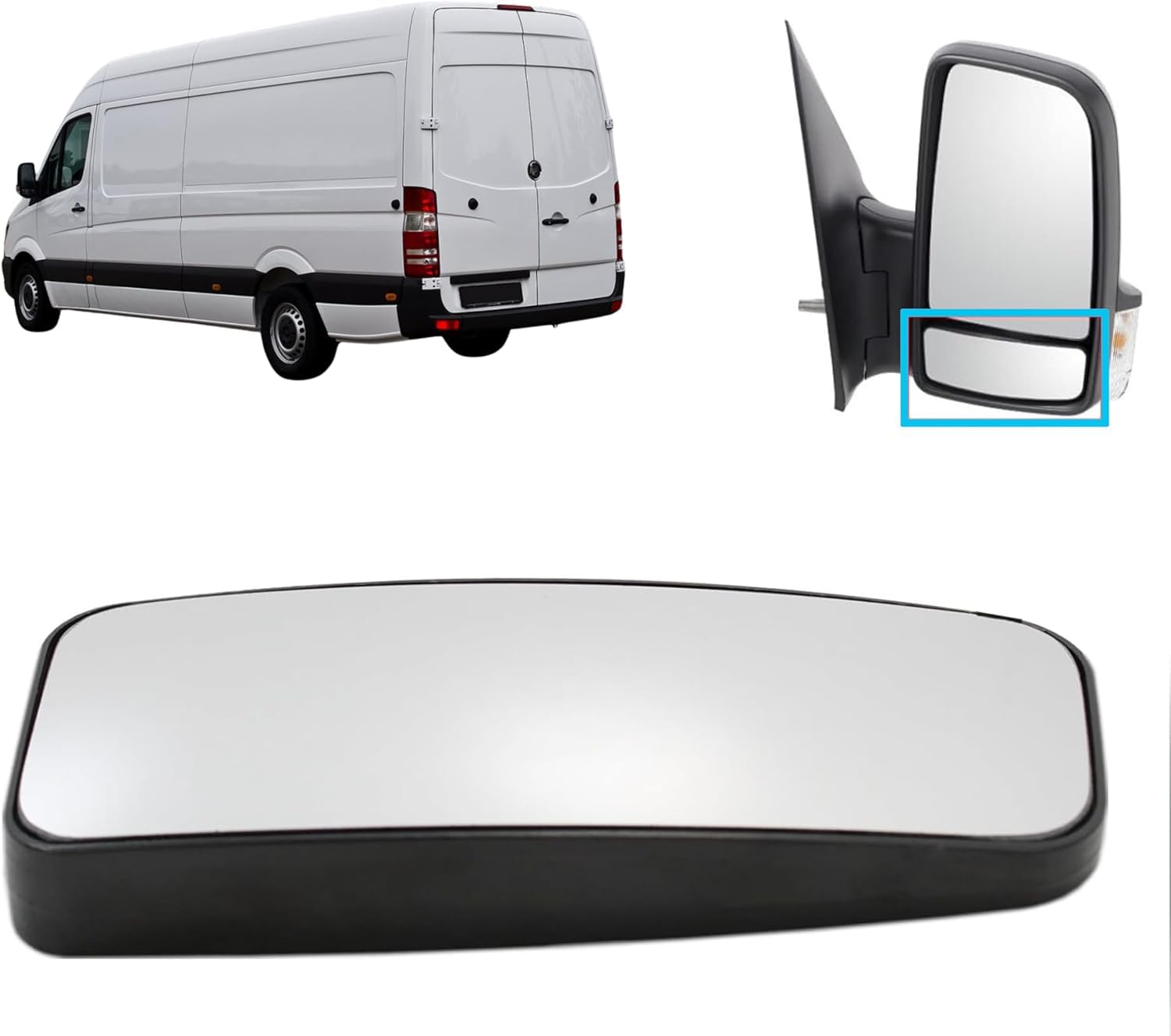 ALIGOPARTS RIGHT Driver Side Lower Wing Mirror Glass for Mercedes Sprinter 2006-2018, VW Volkswagen Crafter 2006-2018, OEM A0028114033 Replacement, Right Lower, Durable and Easy to Install