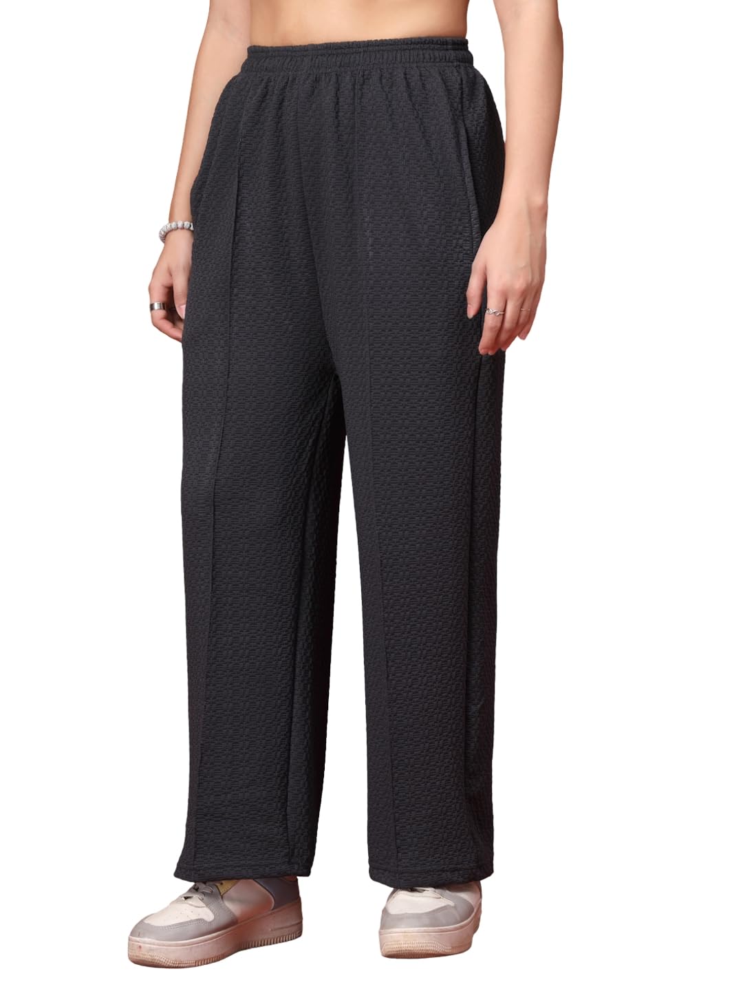 uzarus women track pant | women's wide leg track pants high waist drawstring sweatpants with 2 side pockets, casual loose fit lounge joggers