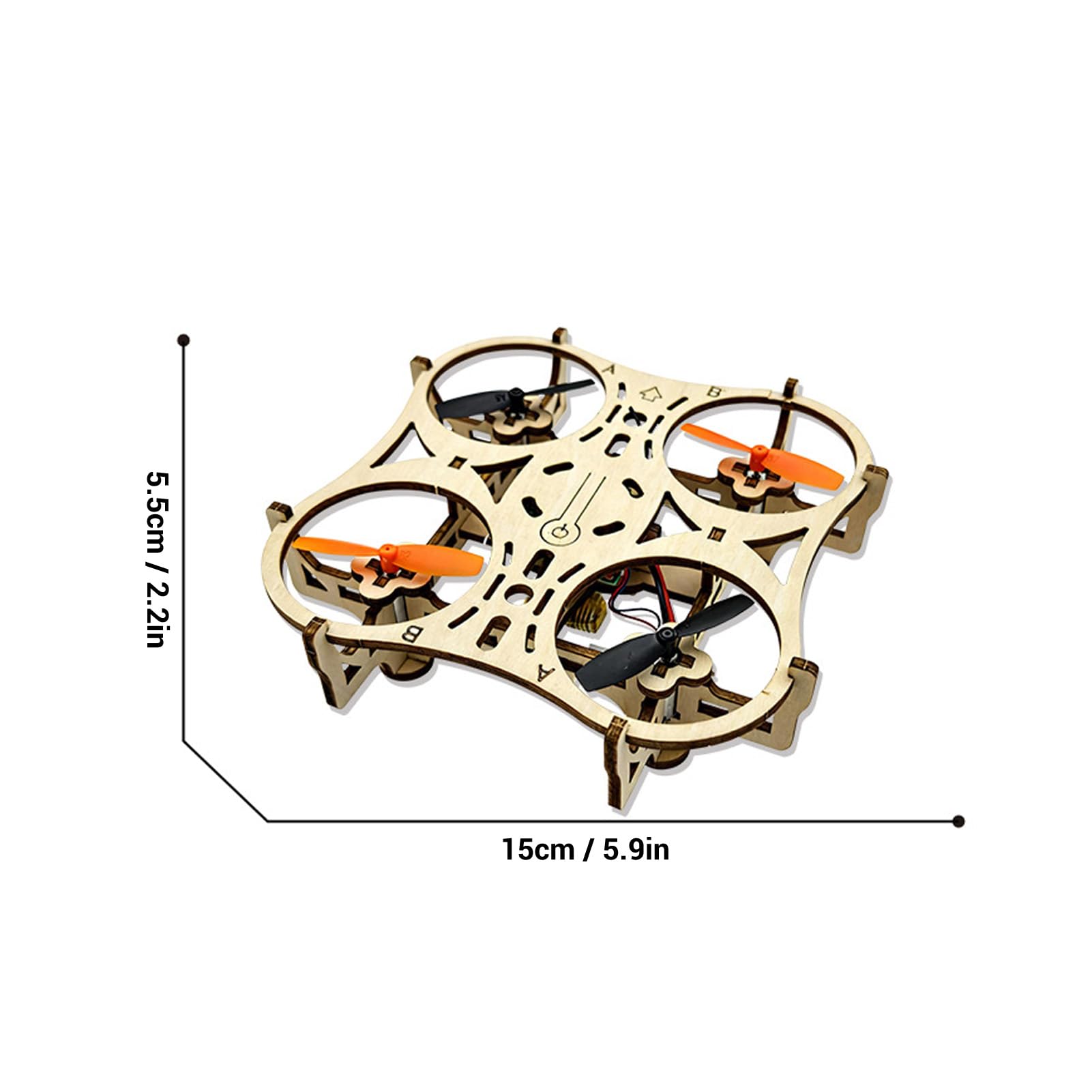 Kit Drone in Legno, Quadricottero Telecomandato Fai-da-te con Telaio Protettivo Completo e una Chiave di Decollo, per Principianti