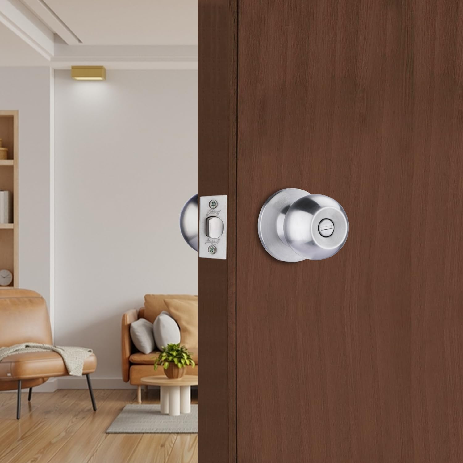 Godrej Locking Solutions and Systems Classic Keyless Cylindrical Lock Stainless Steel Finish 5805 (Bathroom Lock Without Key) — Amazon image 2