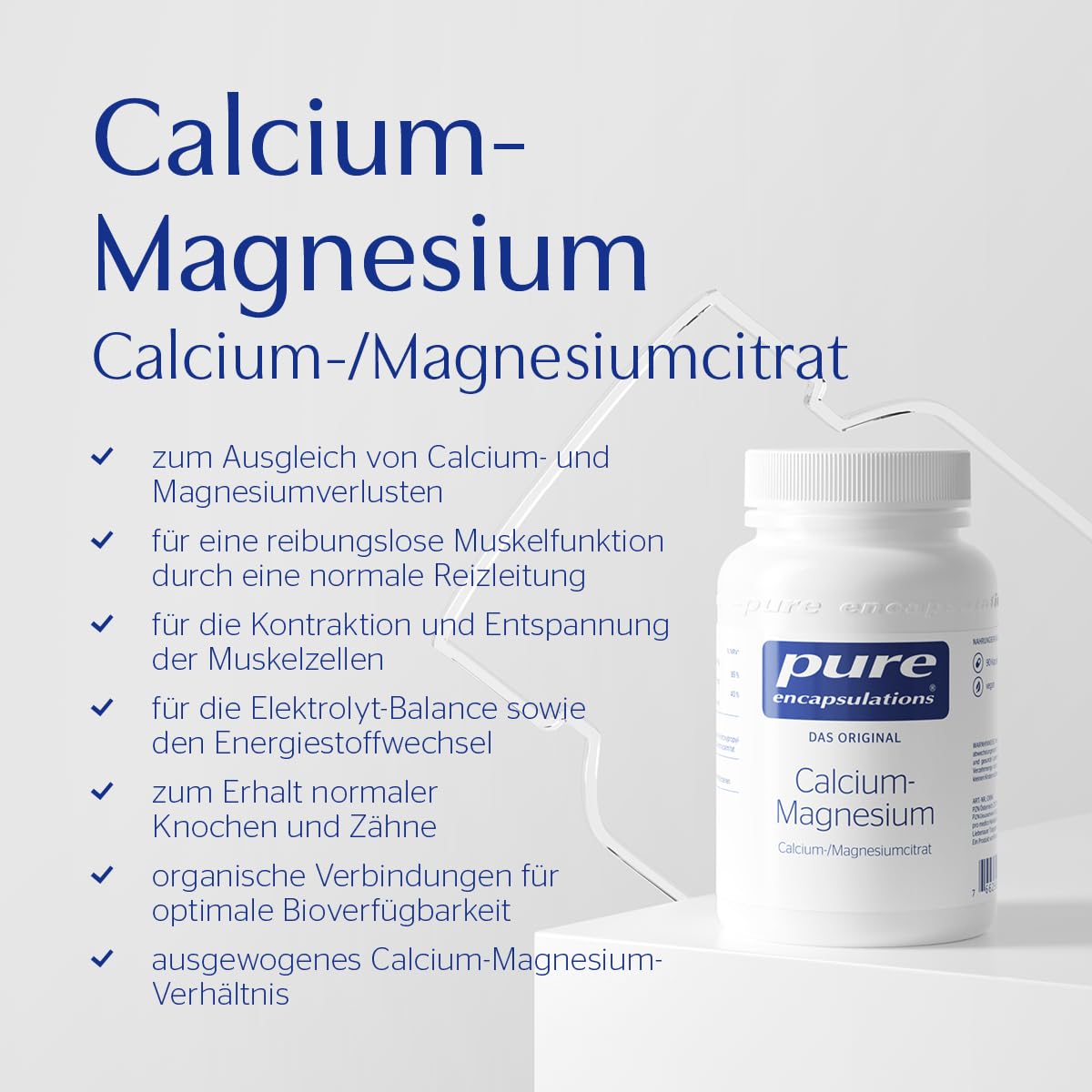 Pure Encapsulations - Calcium-Magnesium (Citrat) - Hochwertige Mineralstoffkombination für Knochen, Muskeln und Nerven - Calciumcitrat und Magnesiumcitrat ohne Zusatzstoffe - 90 Kapseln