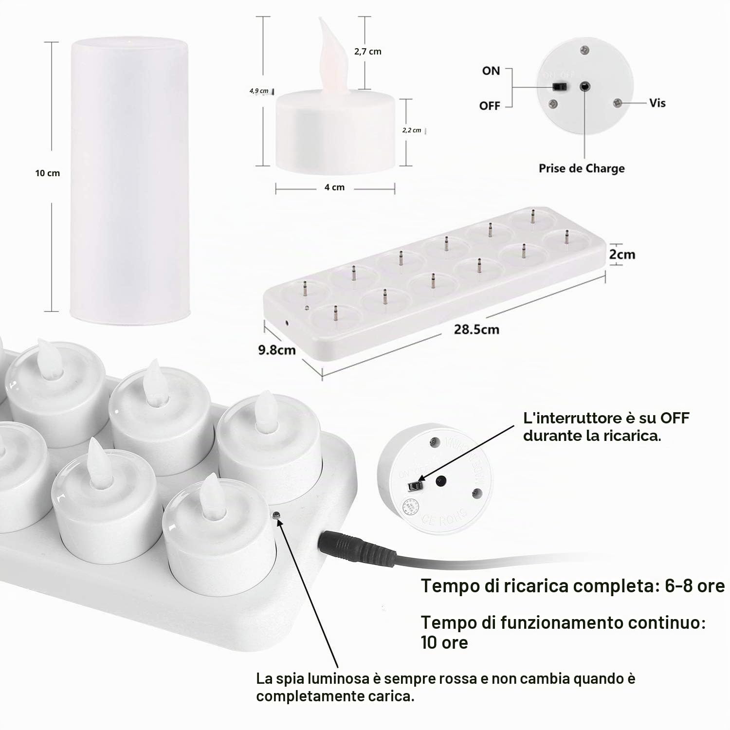 QSPORTPEAK Candele LED con telecomando, tealight senza fiamma, tremolante come le candele reali, candele ricaricabili con stazione di ricarica, per Natale, Halloween, matrimonio, multicolore, 12 pz