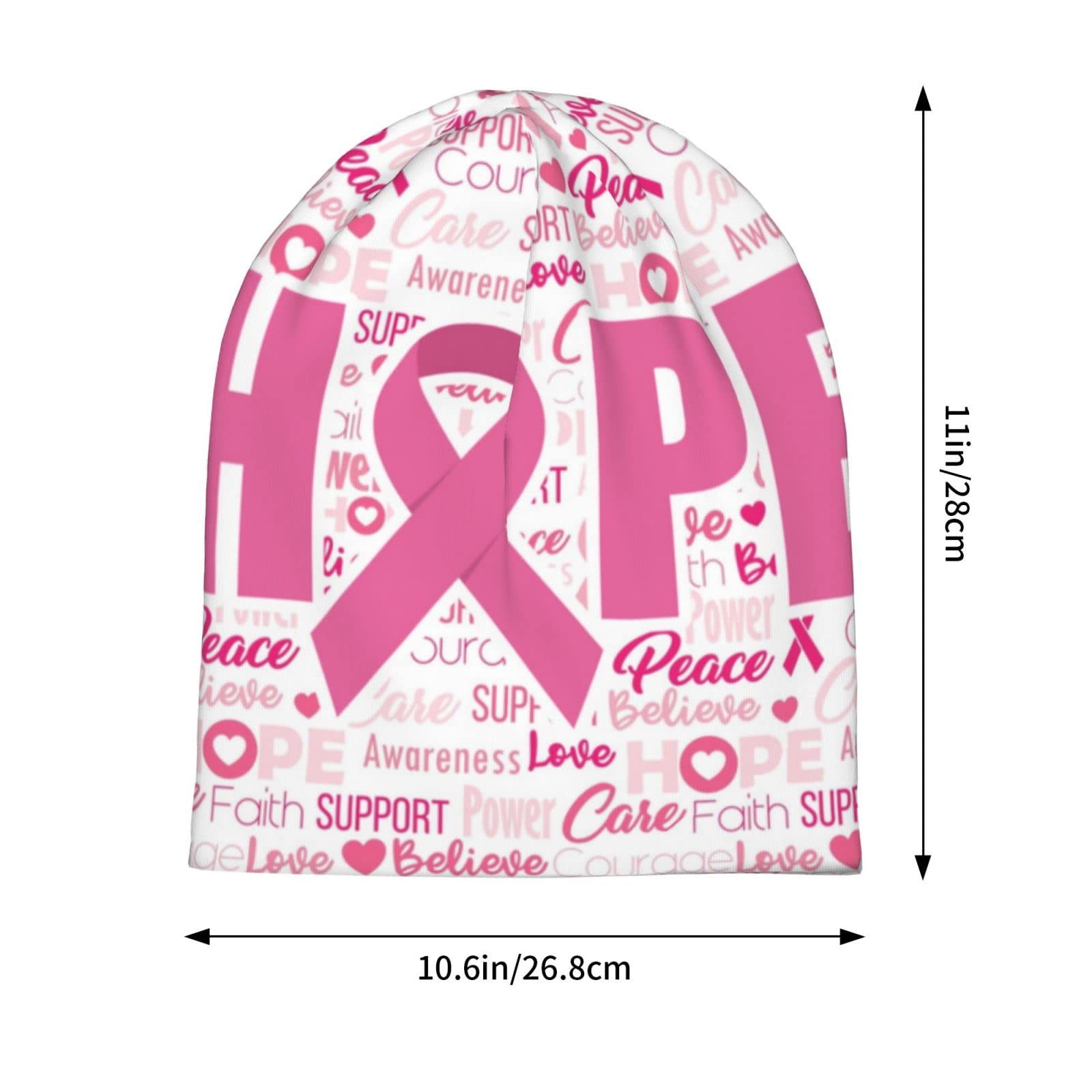Breast Cancer Awareness Pink Ribbon Hope Beanie Chemo Hat Cancer Headwear Knitted Hats Baggy Slouchy Scarf Cap for Adults Women Men