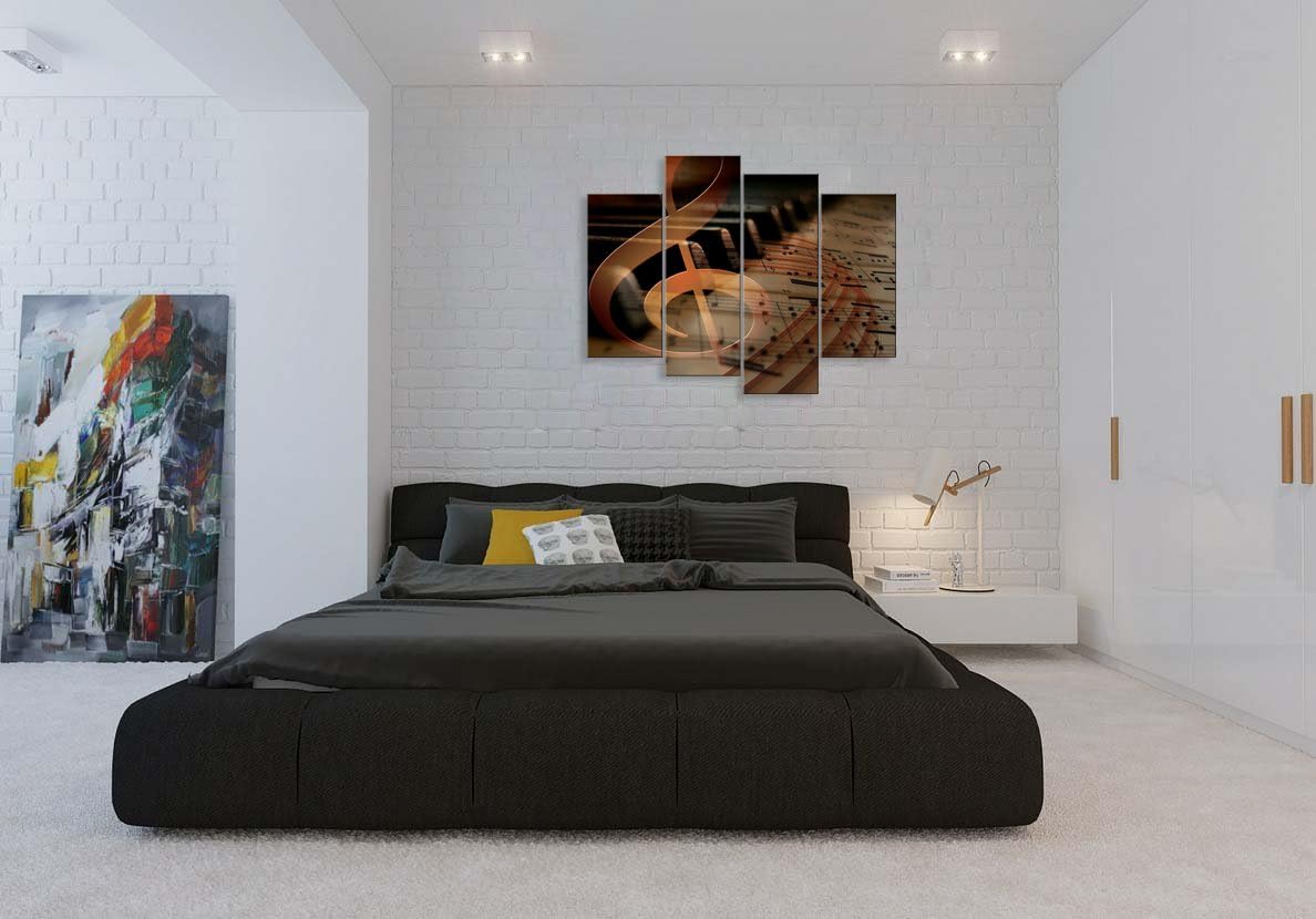 4 Panels Wall Hanging Art Musical Staff Melody Piano Music Notes Instrument Abstract Contemporary Reproduction Home Decoration Wall Art Canvas Painting Picture Prints with Wood Framed by uLinked Art