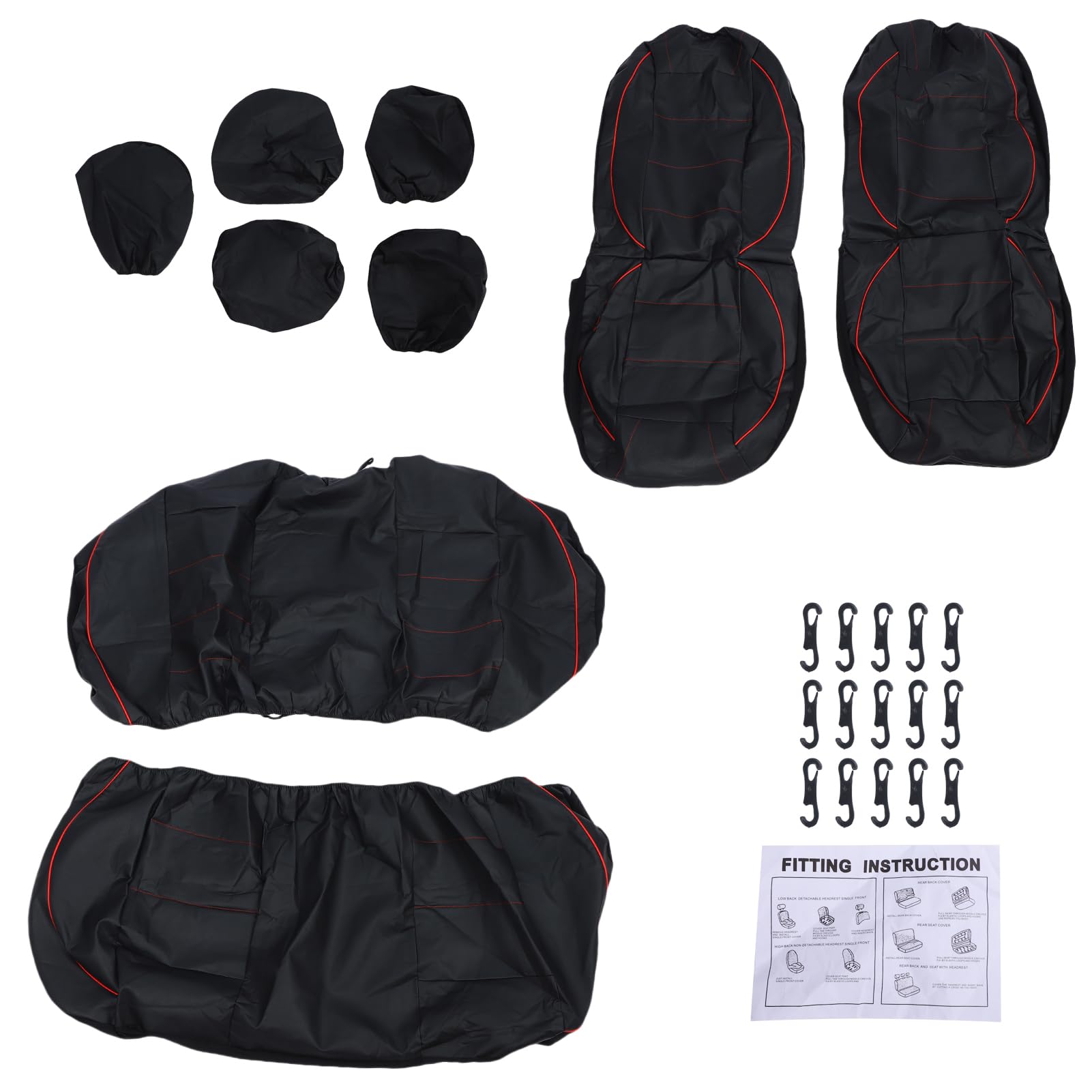 Shkalacar Fundas Universales para Asientos de Automóvil, 9 Protectores de Asientos Cuero PU con Tela Transpirable y Compatible con Airbag, para la Mayoría los Vehículos (Roja)