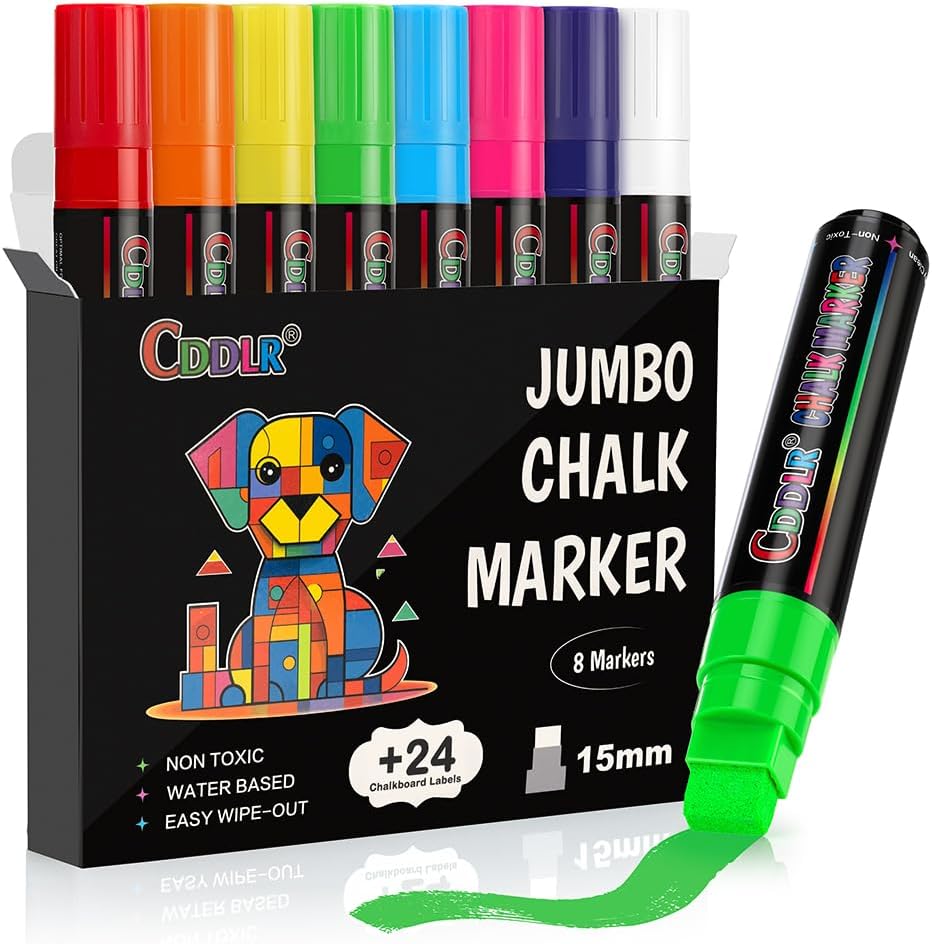 Washable Window Chalk Markers for Cars,8 Colors 15mm Jumbo