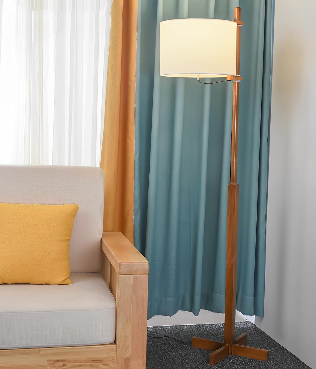 Lámpara de pie de madera maciza Retro, lámparas de pie para sala de estar, iluminación brillante con pantalla de tela, lámpara de pie para dormitorio