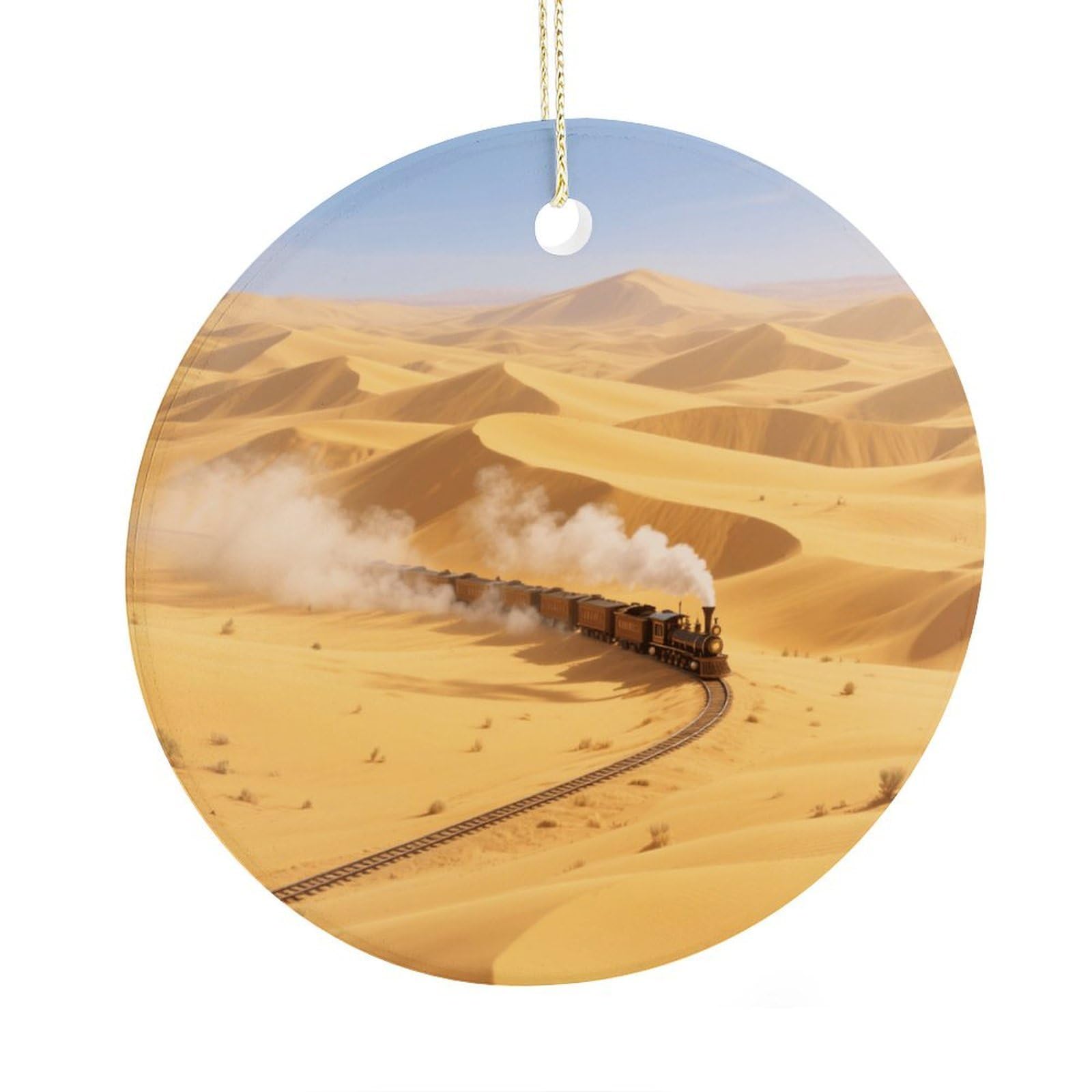 Fekiloot Style Golden Sand Dune Desert Christmas Ornaments 2.9 Inch Round Ceramic Ornament Keepsake Thank You Gifts For Office, Room, Home - Holiday Present Ideas