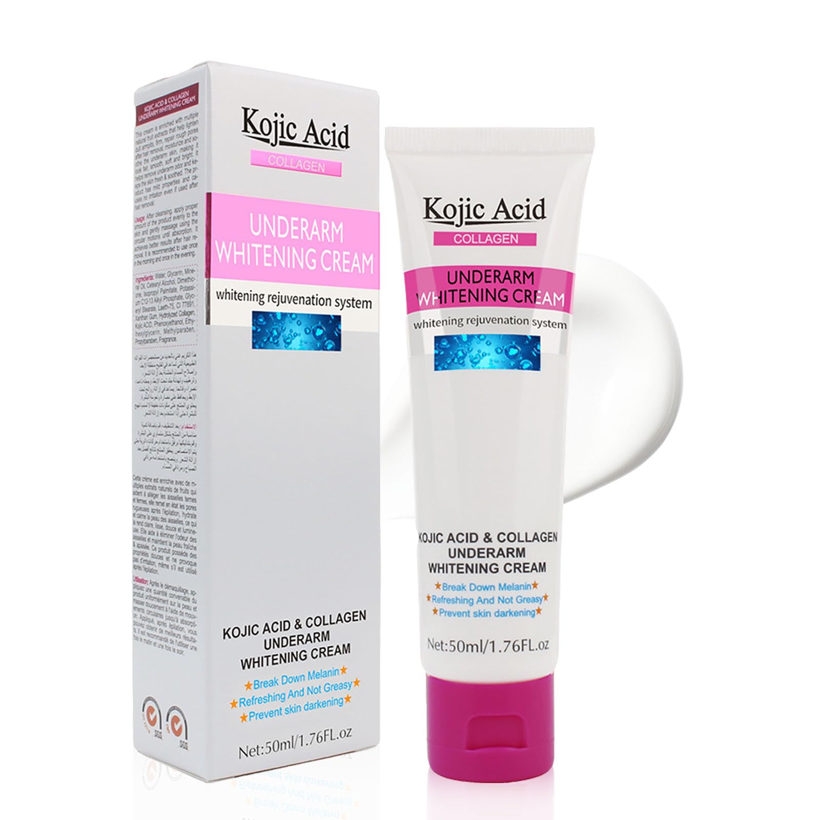 Underarm Skin Lightening Cream - Kojic Acid Underarm Whitening Products - Skin Lightening Cream - Armpit Bleaching Cream - Brightening Cream for Dark Skin, Private Parts, Knee, Reduce Odor