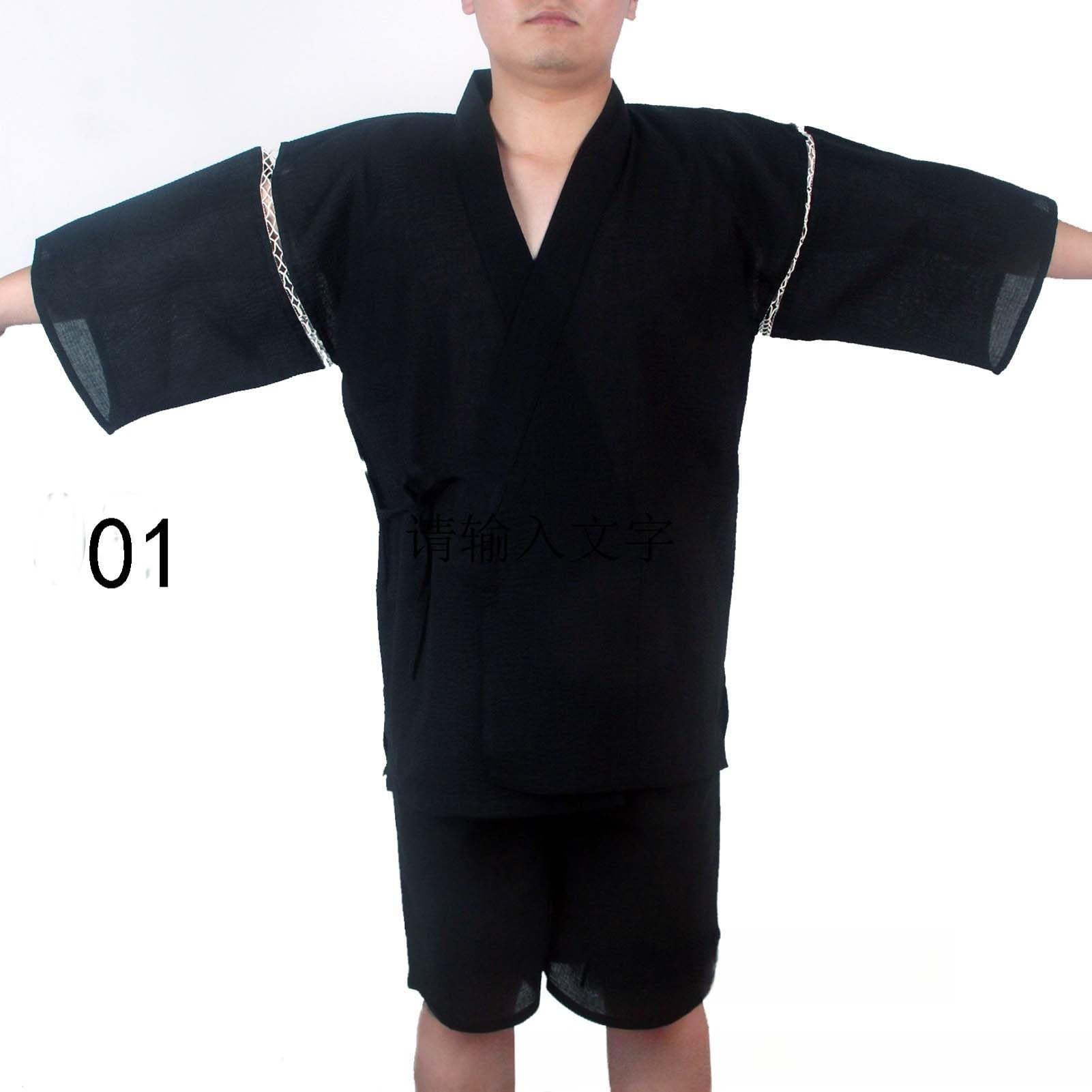 ZEALMAX Conjunto de kimono japonés para hombre, camisa y pantalones cortos, algodón y lino, bata de baño, color negro