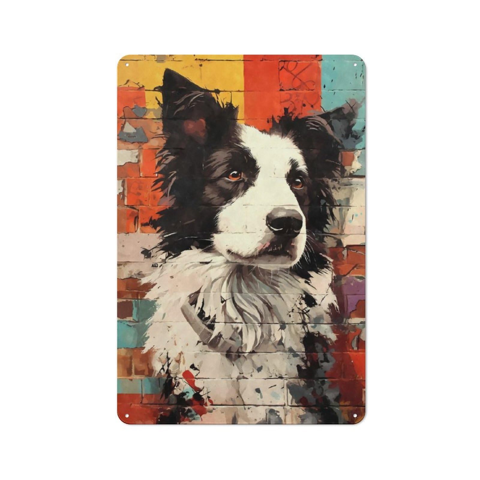 Junmoney Border Collie Graffiti Rustic Metal Sign 30X20cm Featuring For Hallway Wall, For Collectors Decorating Hallways And Entrance Areas