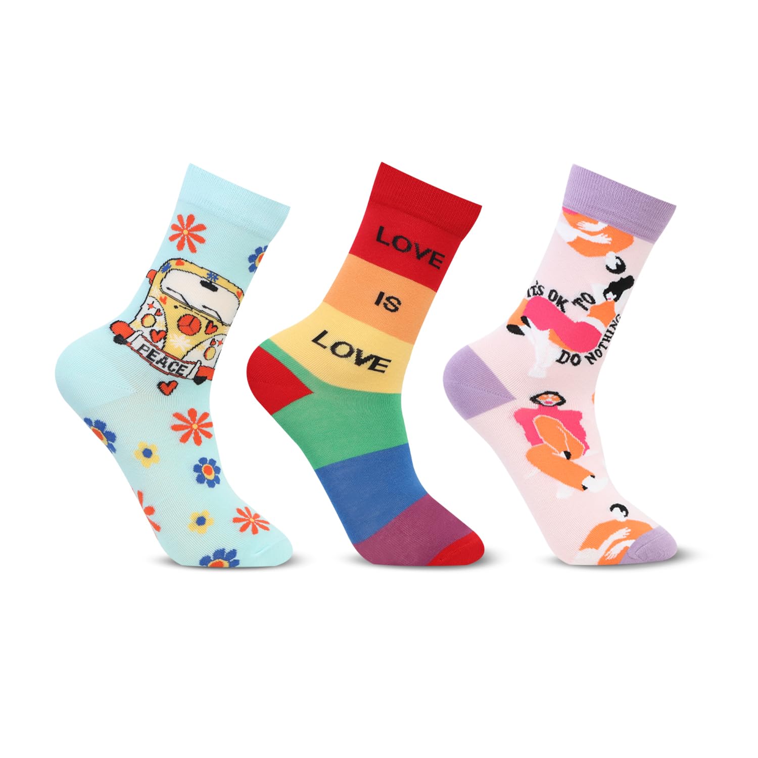bonjour Women/Girl Love & Peace Designer Calf Length Socks-picture-28