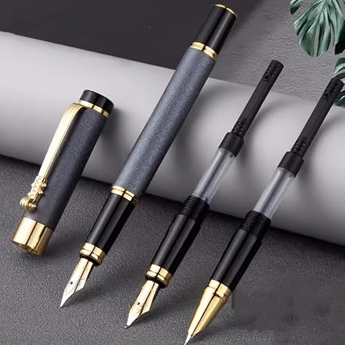 طقم قلم حبر كلاسيكي، مزود بـ 3 أنواع من السنون، بتصميم تنين أنيق، متوفر بـ 6 ألوان، مناسب للطلاب لممارسة الخط، مكون من 3 قطع (أسود)