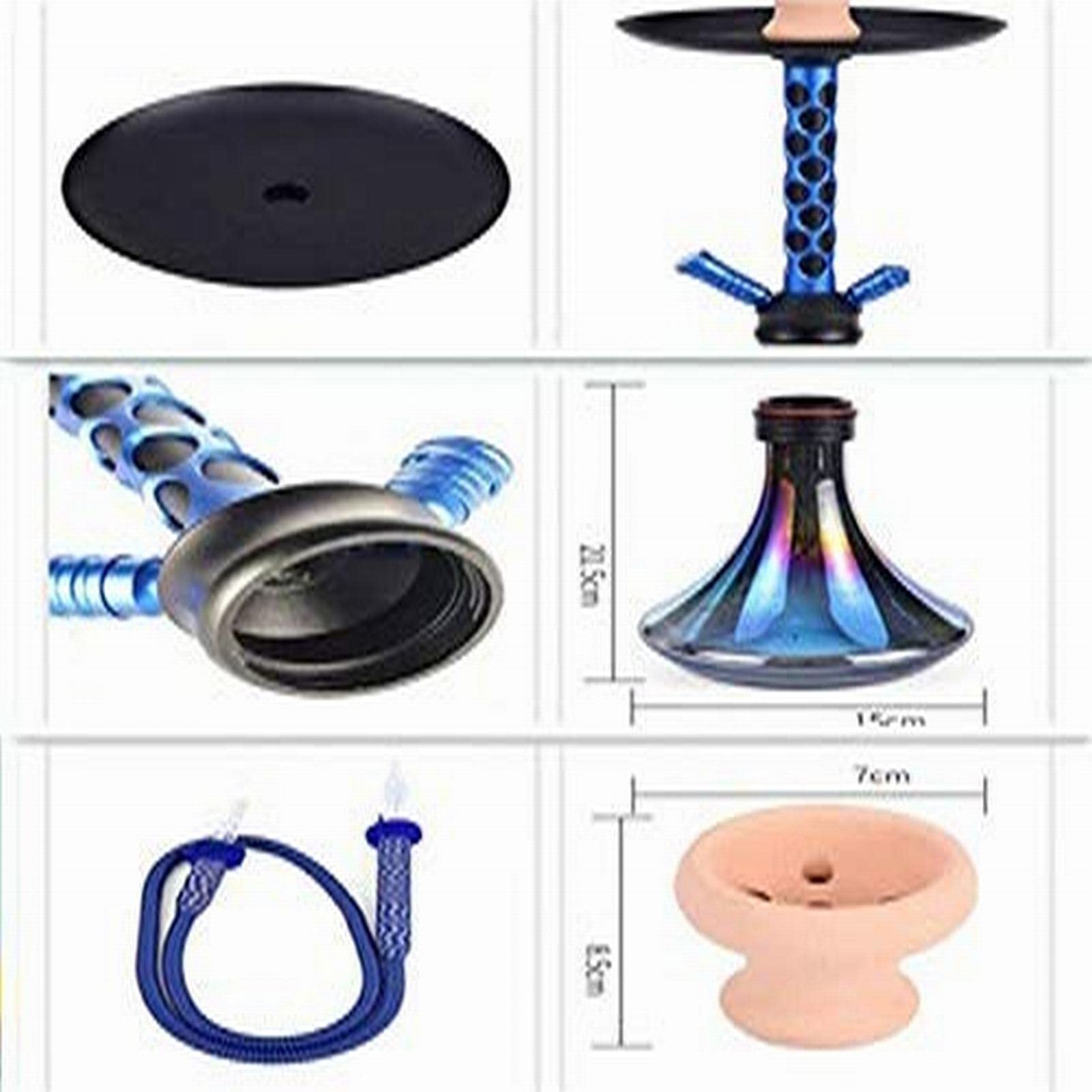 Hookah de doble tubería de doble tubería, conjunto de casquías de gancho de cristal, conjunto de copa de nariz portátil, adecuado para familias, hoteles, bares, club