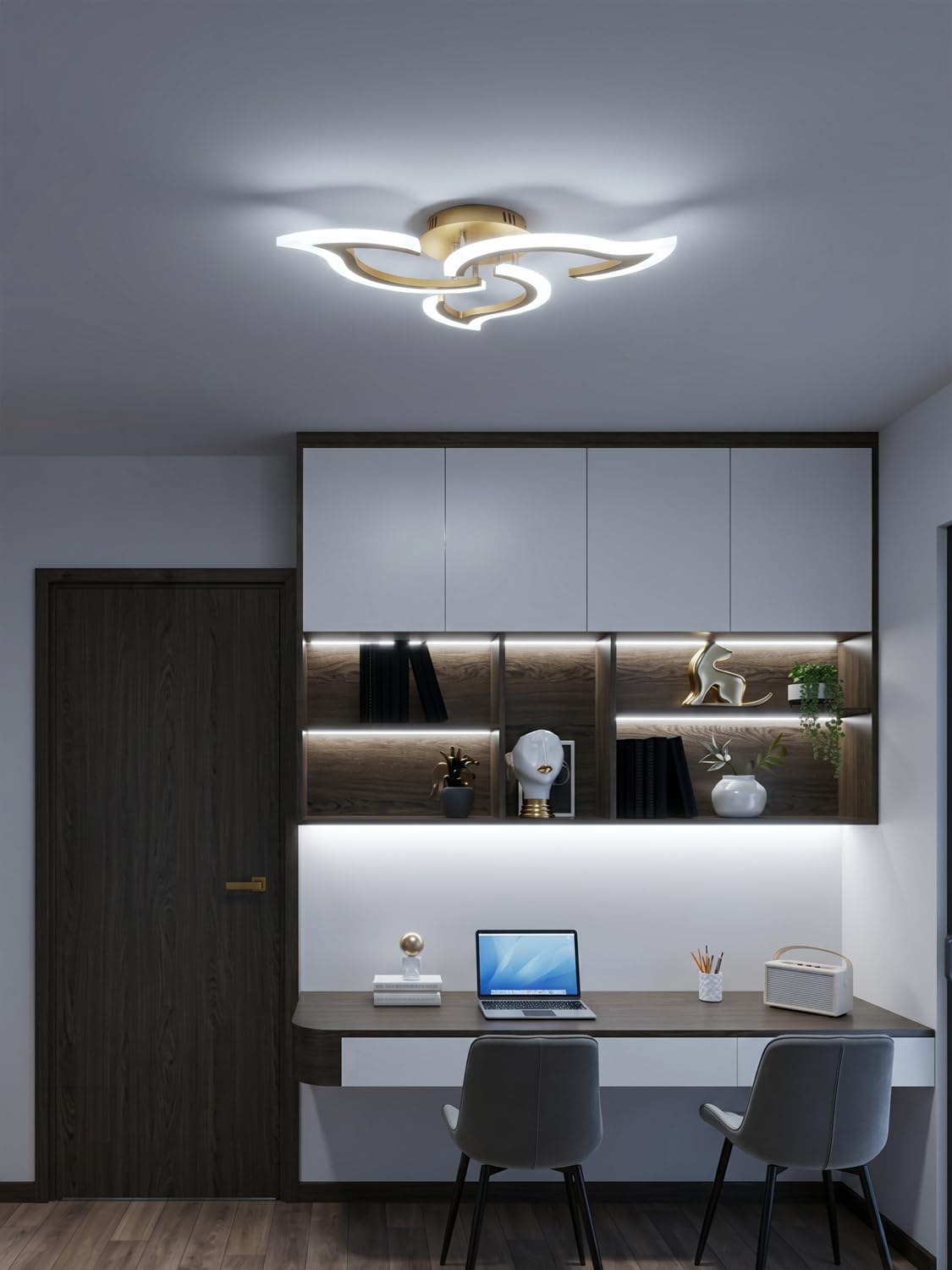 Smart Deckenlampe Alexa Kompatibel, LED Dimmbar mit App & Sprachsteuerung, Moderne Blumen Deckenleuchte mit Fernbedienung für Schlafzimmer, Küche, 2,4GHz WLAN, Gold