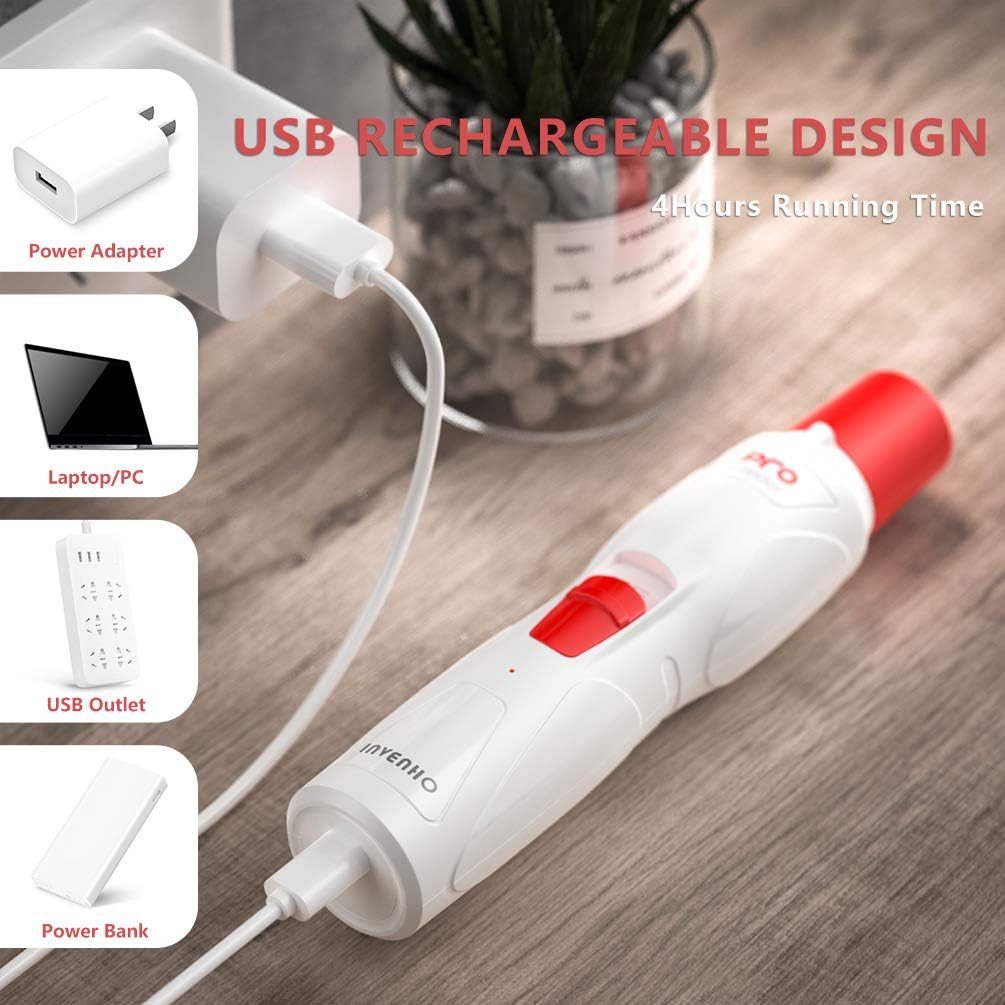 INVENHO Pet Nail Grinder Electric Paw Trimmer Clipper Small Medium Large Dogs Cats Portable & Rechargeable Gentle Painless Paws Grooming Trimming Shaping Smoothing (Red)