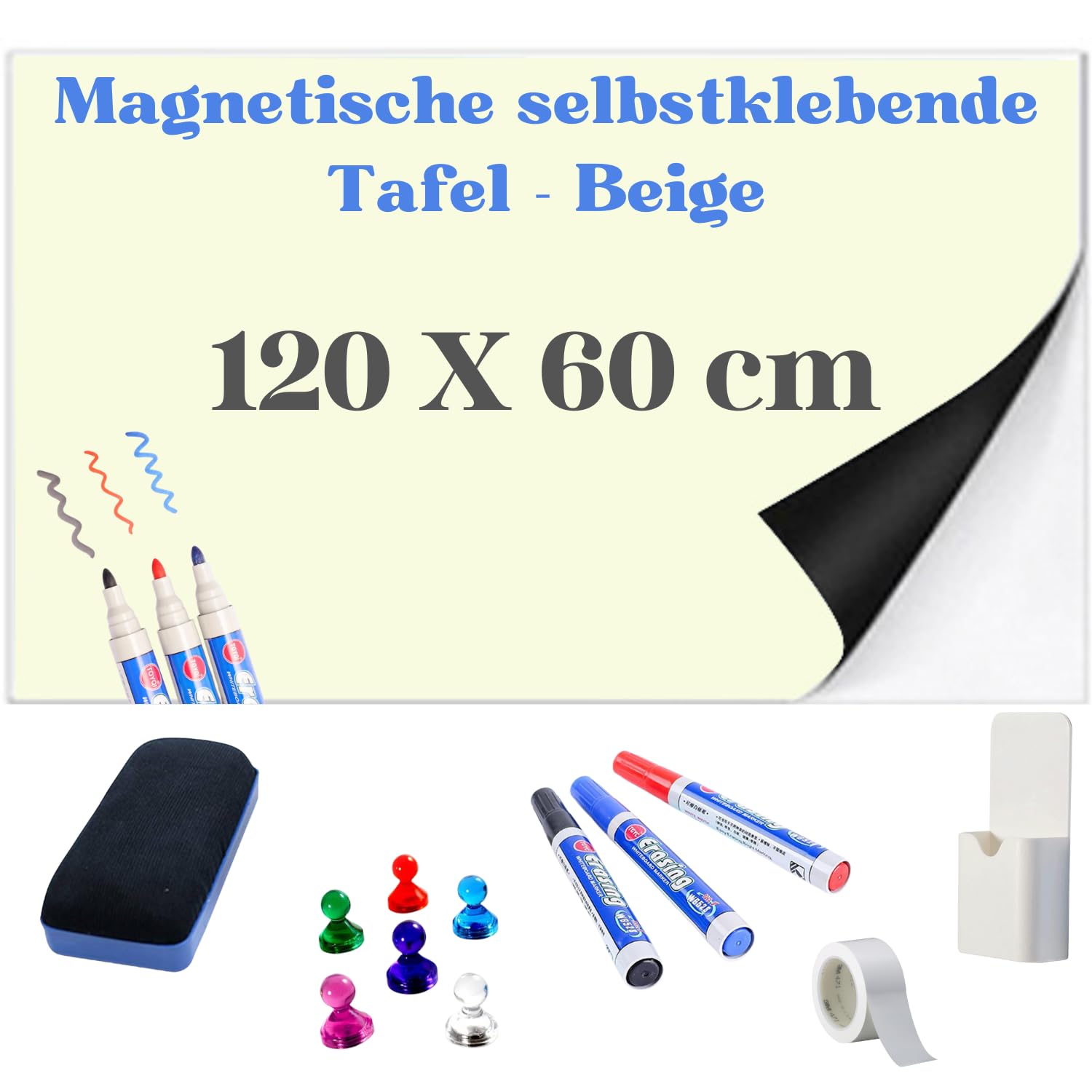 Magnetische Folie selbstklebend – Whiteboard Folie magnetisch für Zuhause, Büro oder Schule – flexible Magnetwand (BEIGE 120 X 60 cm)