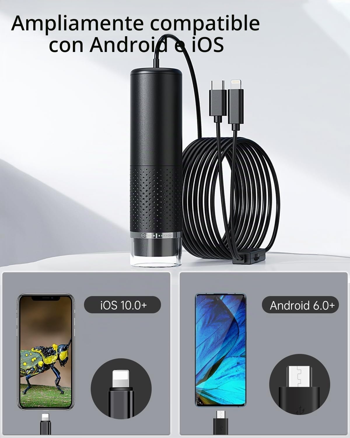 Microscopio USB Teléfono Móvil AOPICK 1080P HD Microscopios para iPhone Android, 50 hasta 1600X Microscopio Digital con 8 LED Teléfono Móvil MicroscopioCompatible con iOS, Android, Tablet