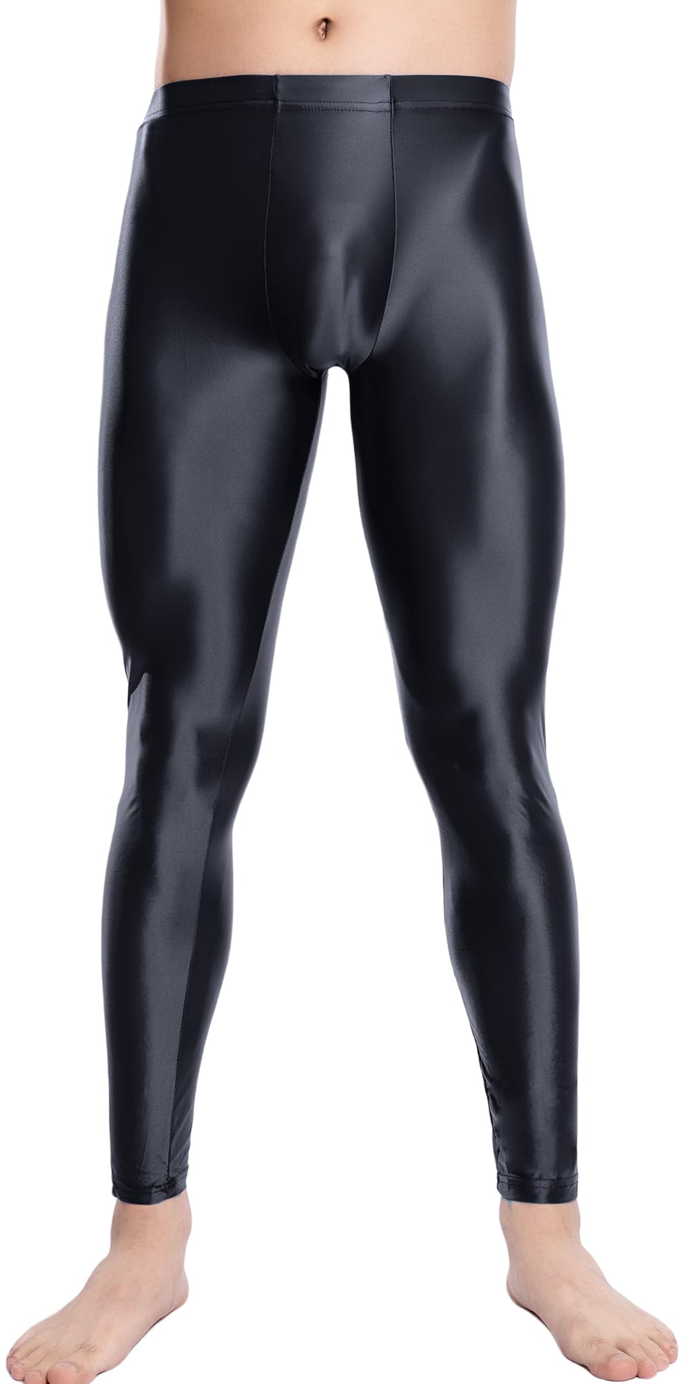 FEOYA Mens Oil Shiny Glossy Compression Pants Stretchy Nylon Smooth Leggings Tights Pants for Yoga Running Gym Workout